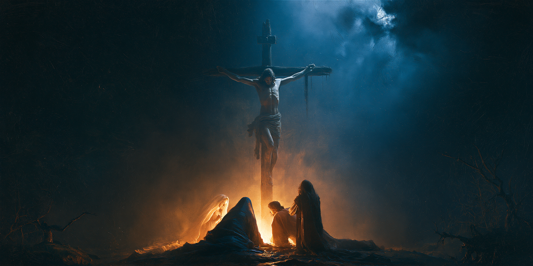 La Crucifixion — Clair-obscur bleu nuit · Paysage n° 15 — aperçu de la finition sélectionnée