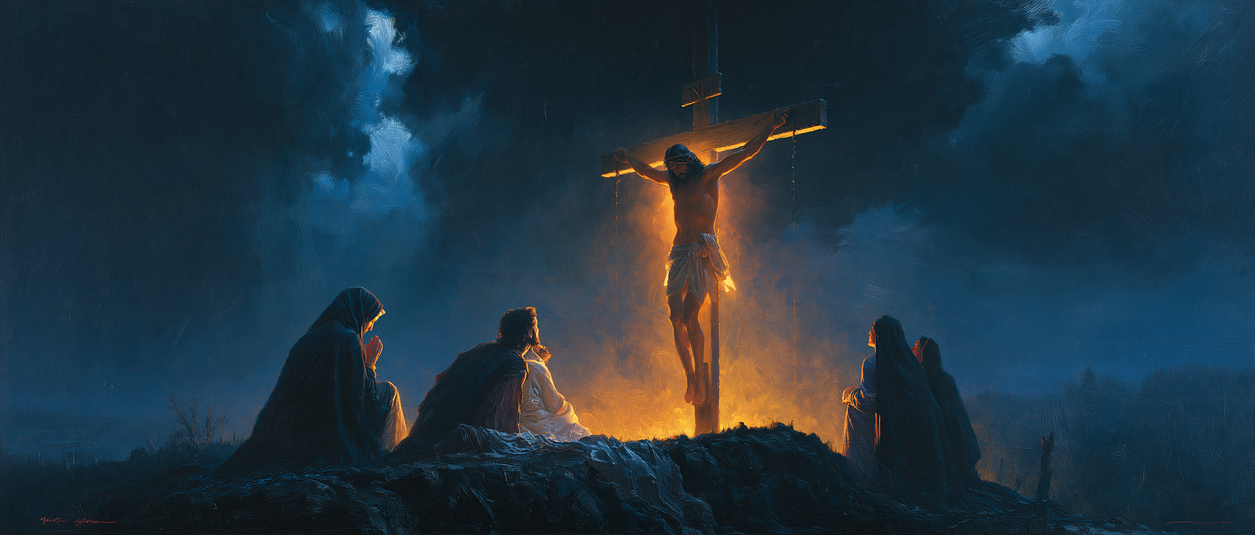 La Crucifixion — Clair-obscur bleu nuit · Paysage n° 18 — aperçu de la finition sélectionnée