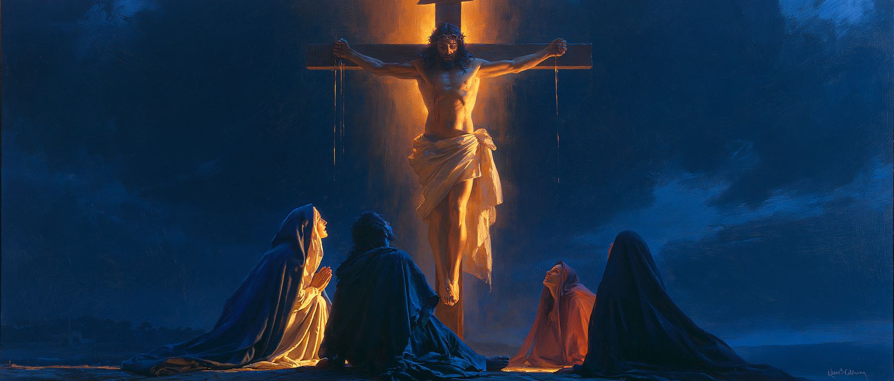 La Crucifixion — Clair-obscur bleu nuit · Paysage n° 19 — aperçu de la finition sélectionnée