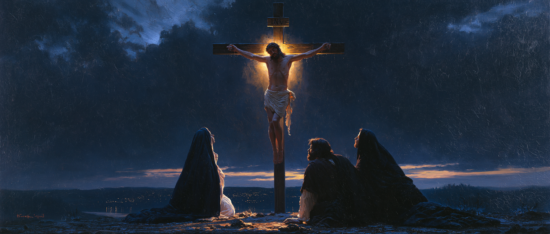 La Crucifixion — Clair-obscur bleu nuit · Paysage n° 20 — aperçu de la finition sélectionnée