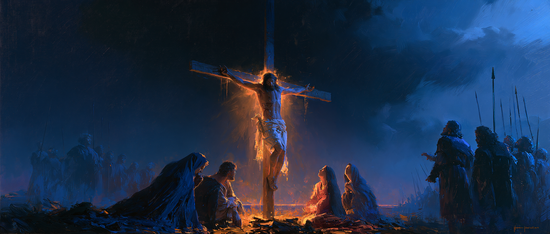 La Crucifixion — Clair-obscur bleu nuit · Paysage n° 21 — aperçu de la finition sélectionnée