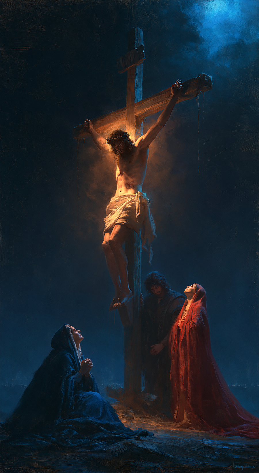 La Crucifixion — Clair-obscur bleu nuit · Portrait n° 8