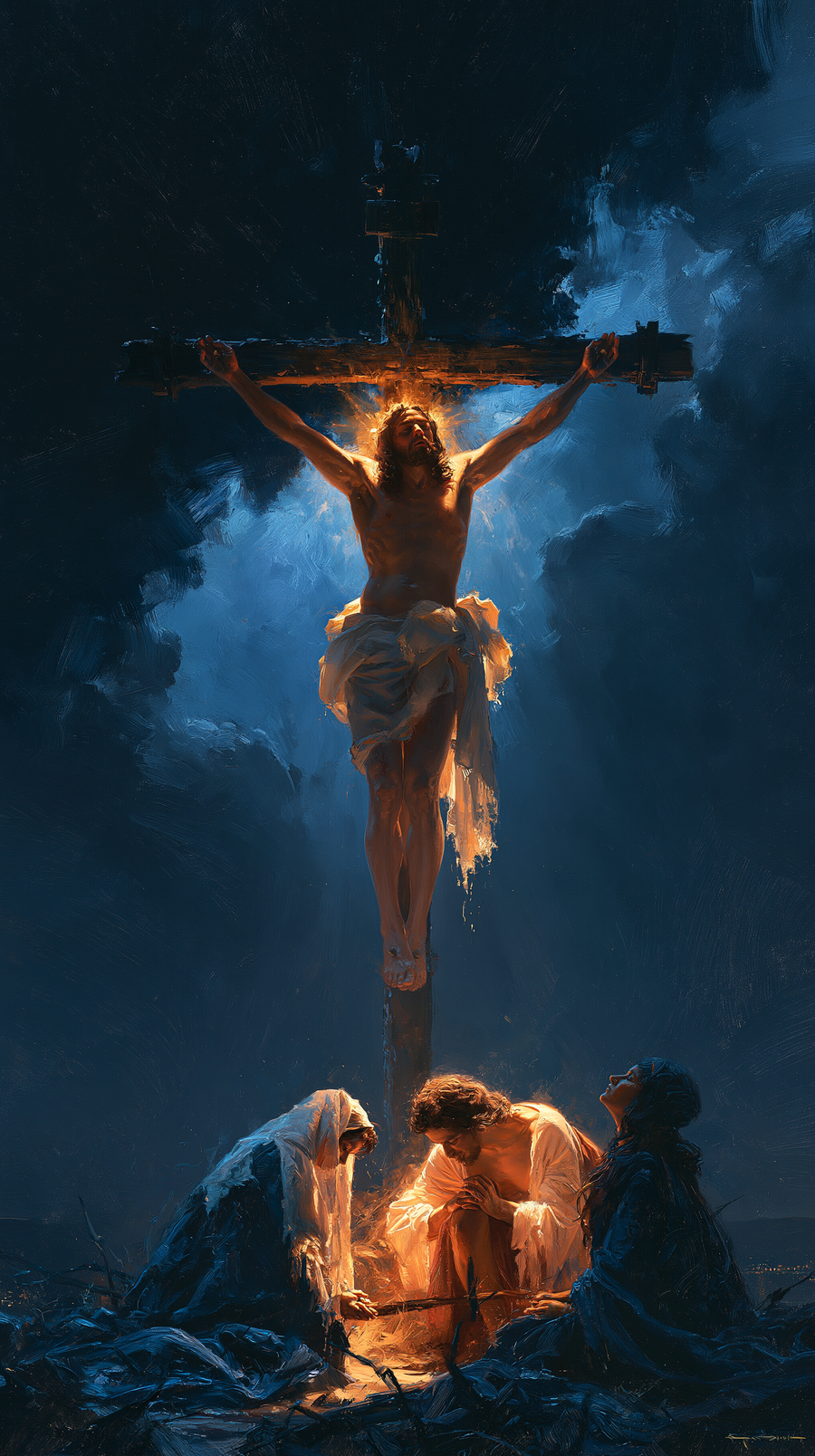 La Crucifixion — Clair-obscur bleu nuit · Portrait n° 12