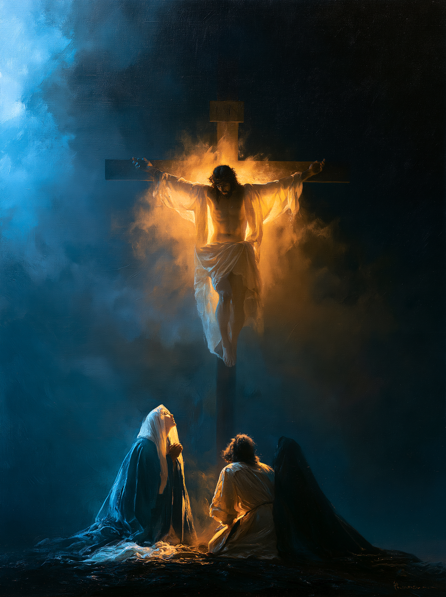 La Crucifixion — Clair-obscur bleu nuit · Portrait n° 17