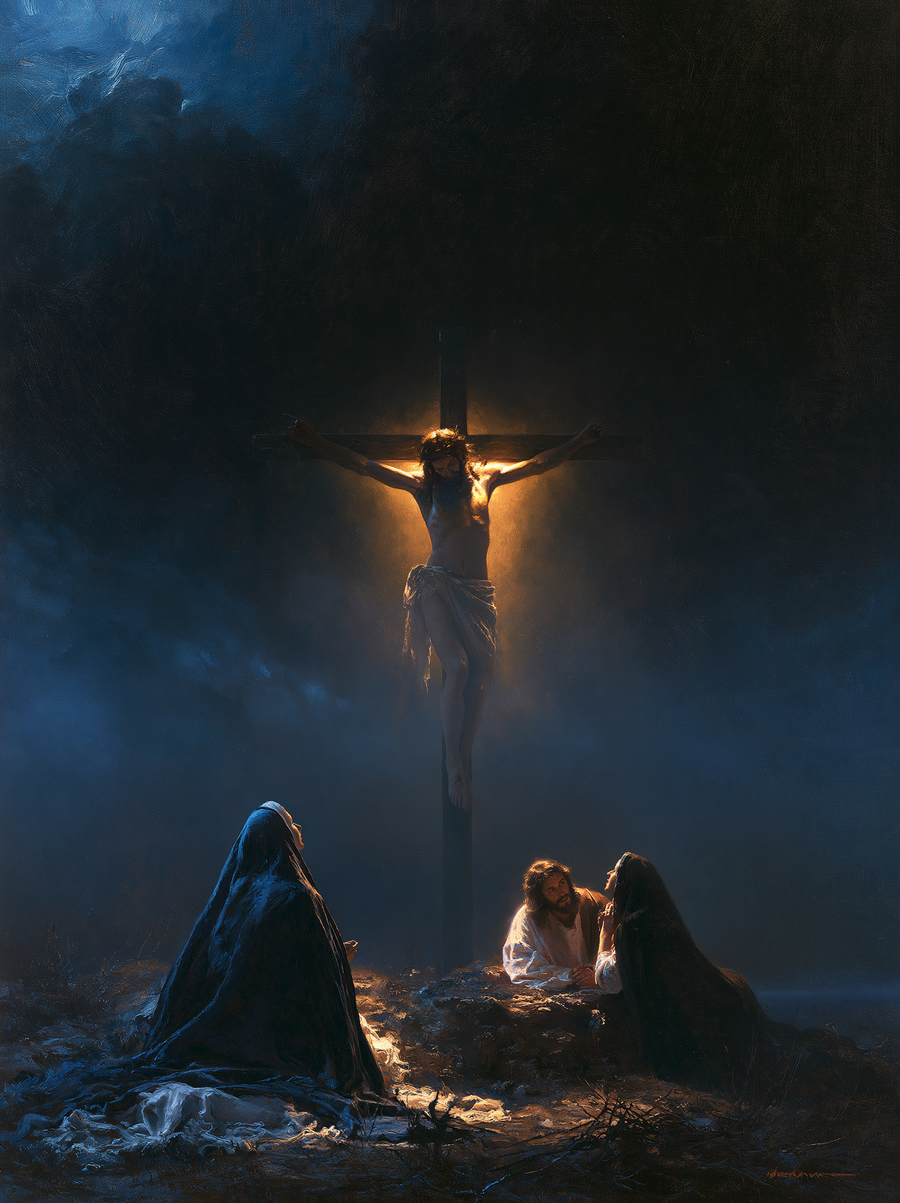 La Crucifixion — Clair-obscur bleu nuit · Portrait n° 19