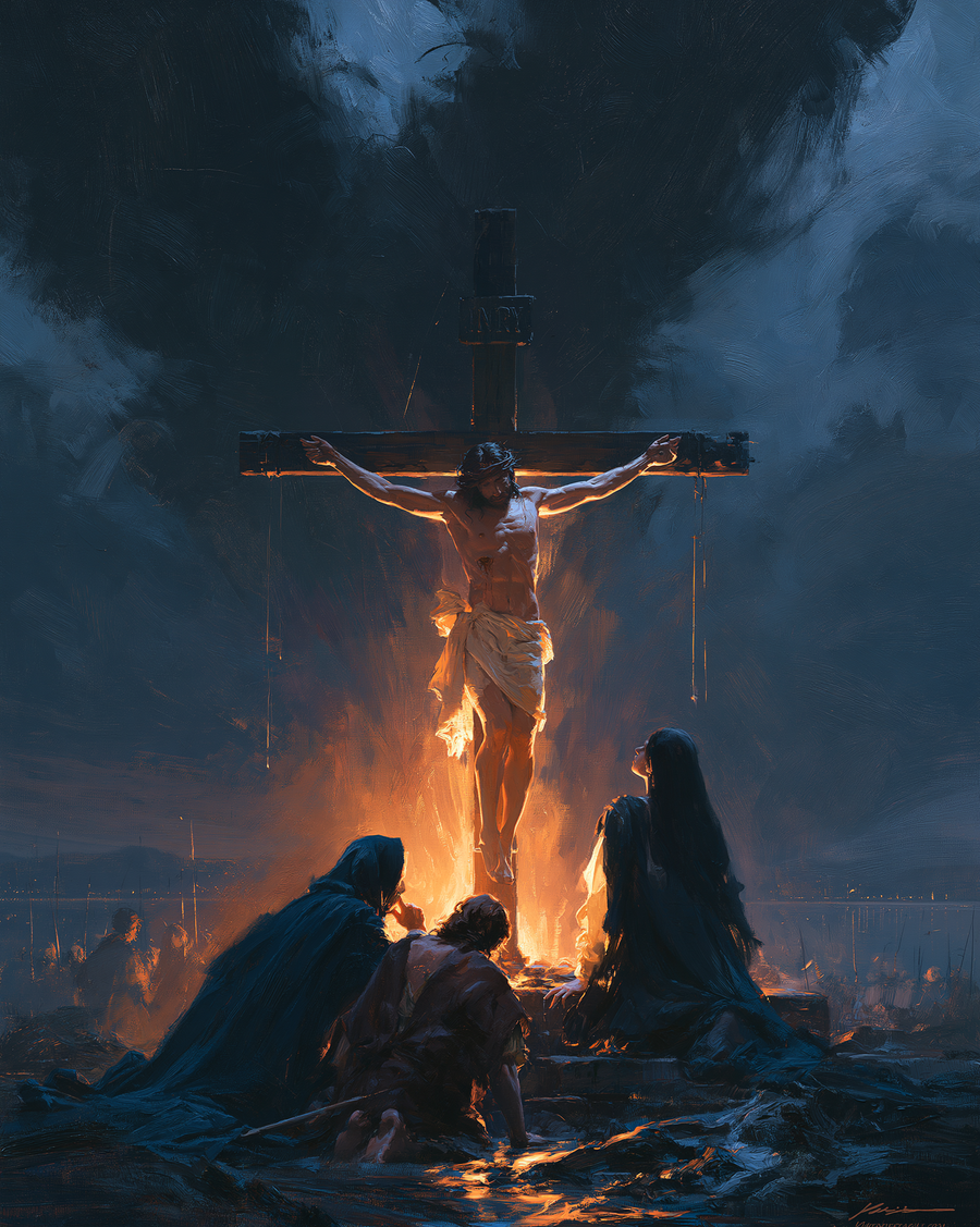 La Crucifixion — Clair-obscur bleu nuit · Portrait n° 23