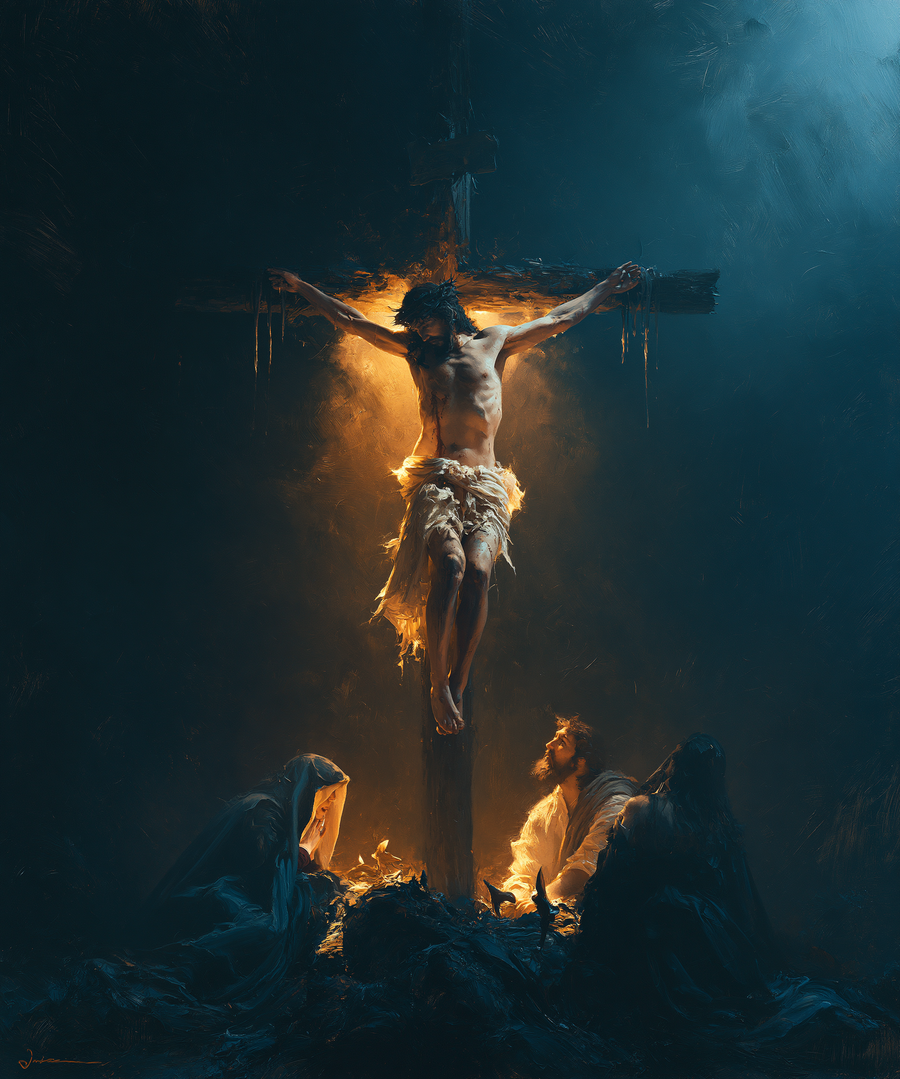 La Crucifixion — Clair-obscur bleu nuit · Portrait n° 24