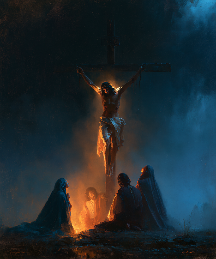 La Crucifixion — Clair-obscur bleu nuit · Portrait n° 27