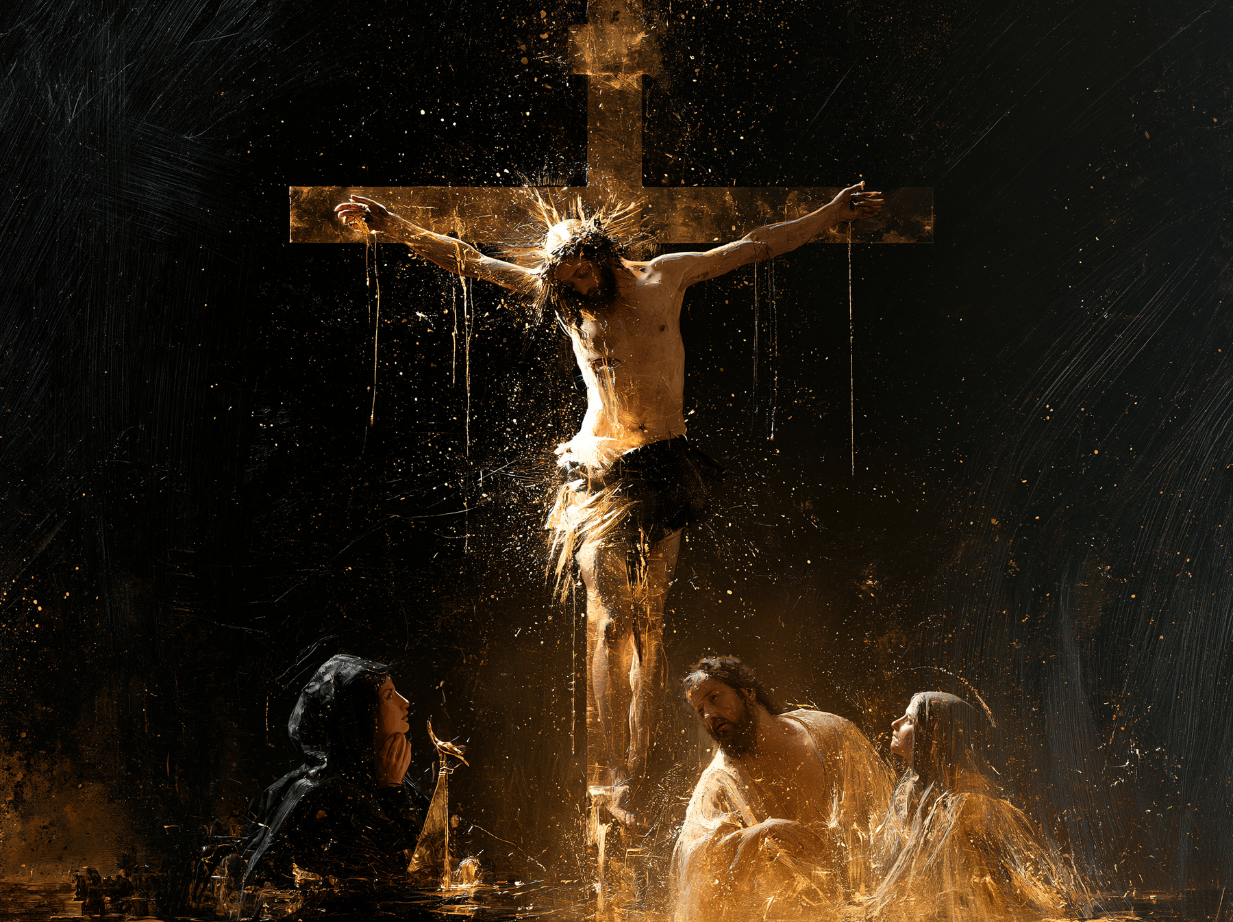 La Crucifixion — Noir et or · Paysage n° 4 — aperçu de la finition sélectionnée