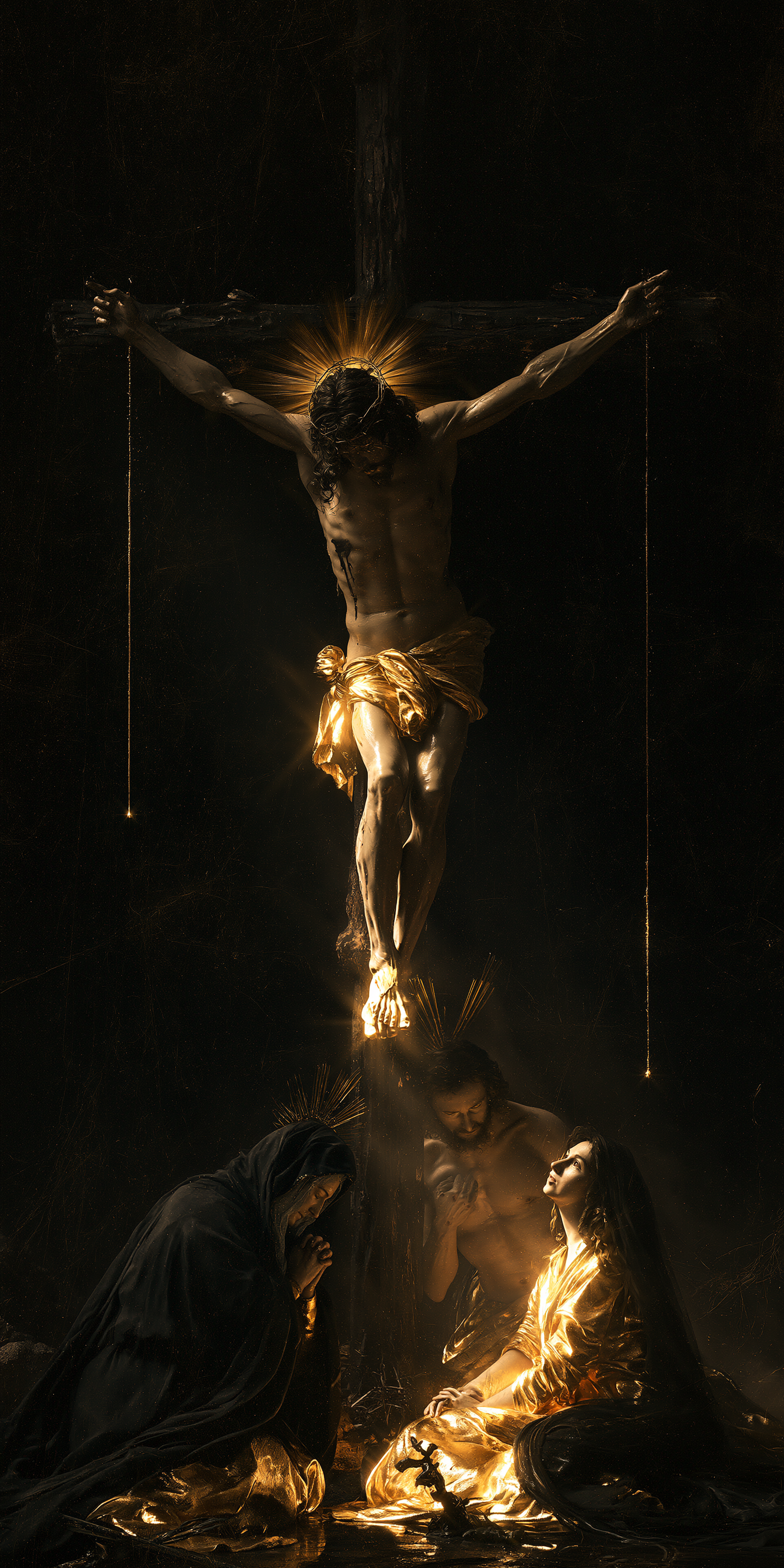 La Crucifixion — Noir et or · Portrait n° 1 — aperçu de la finition sélectionnée