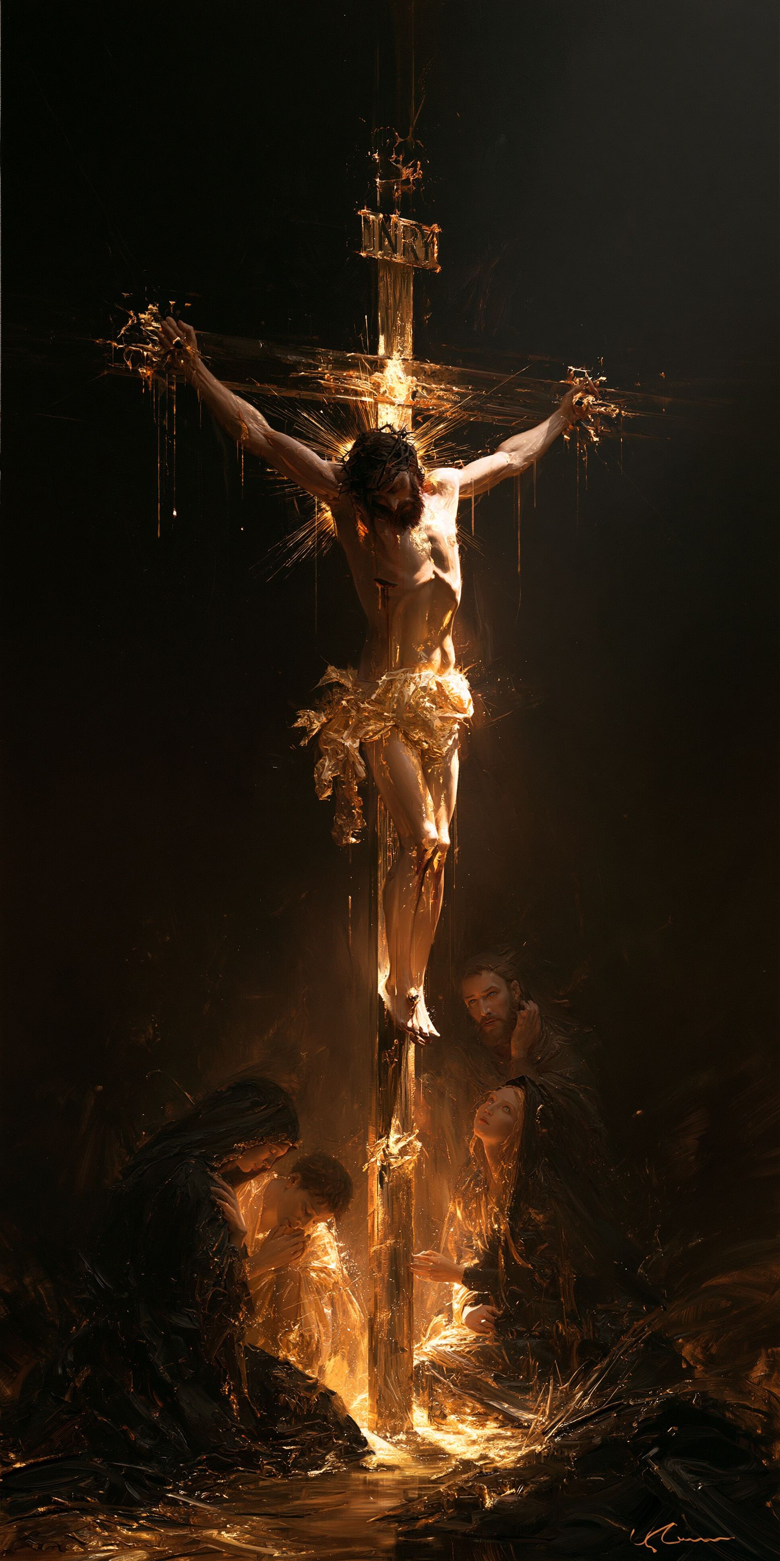 La Crucifixion — Noir et or · Portrait n° 2 — aperçu de la finition sélectionnée