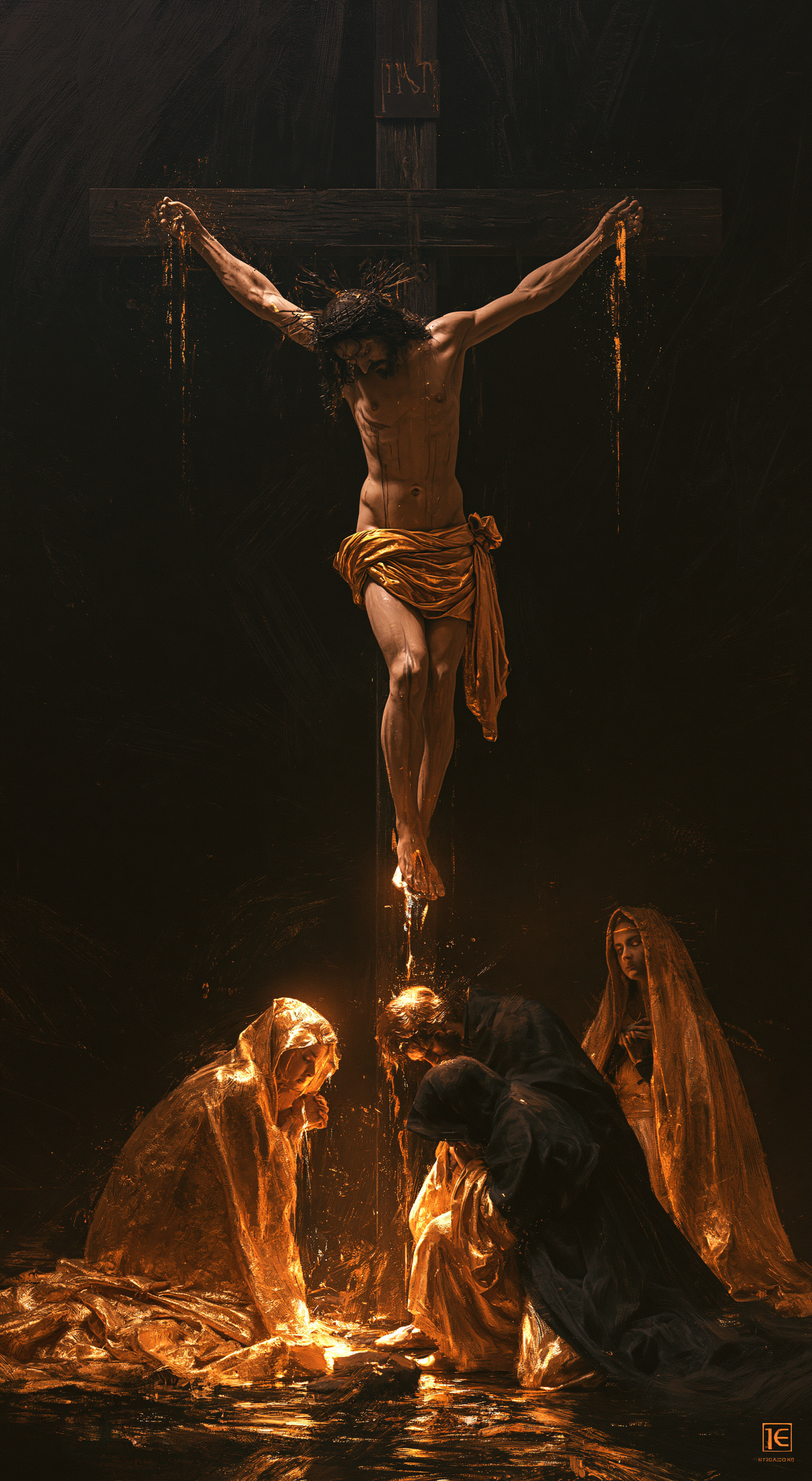 La Crucifixion — Noir et or · Portrait n° 3 — aperçu de la finition sélectionnée