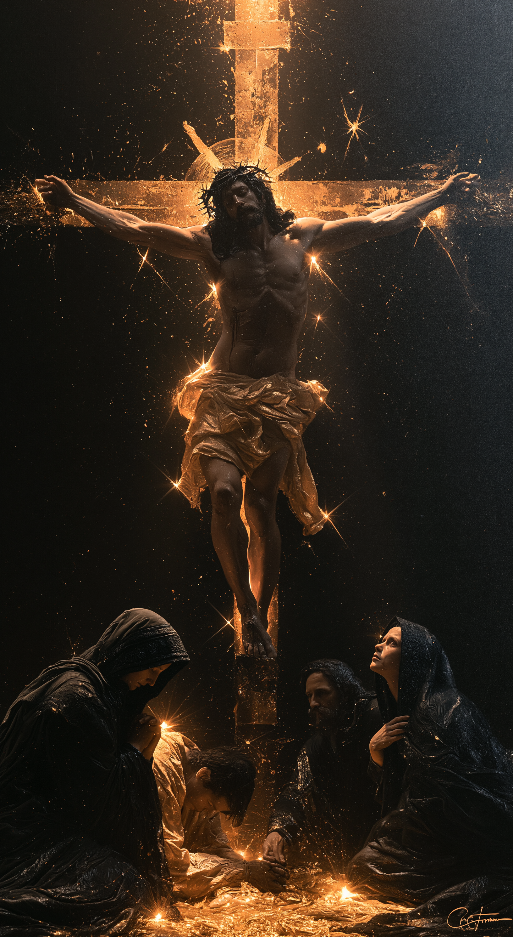 La Crucifixion — Noir et or · Portrait n° 4 — aperçu de la finition sélectionnée