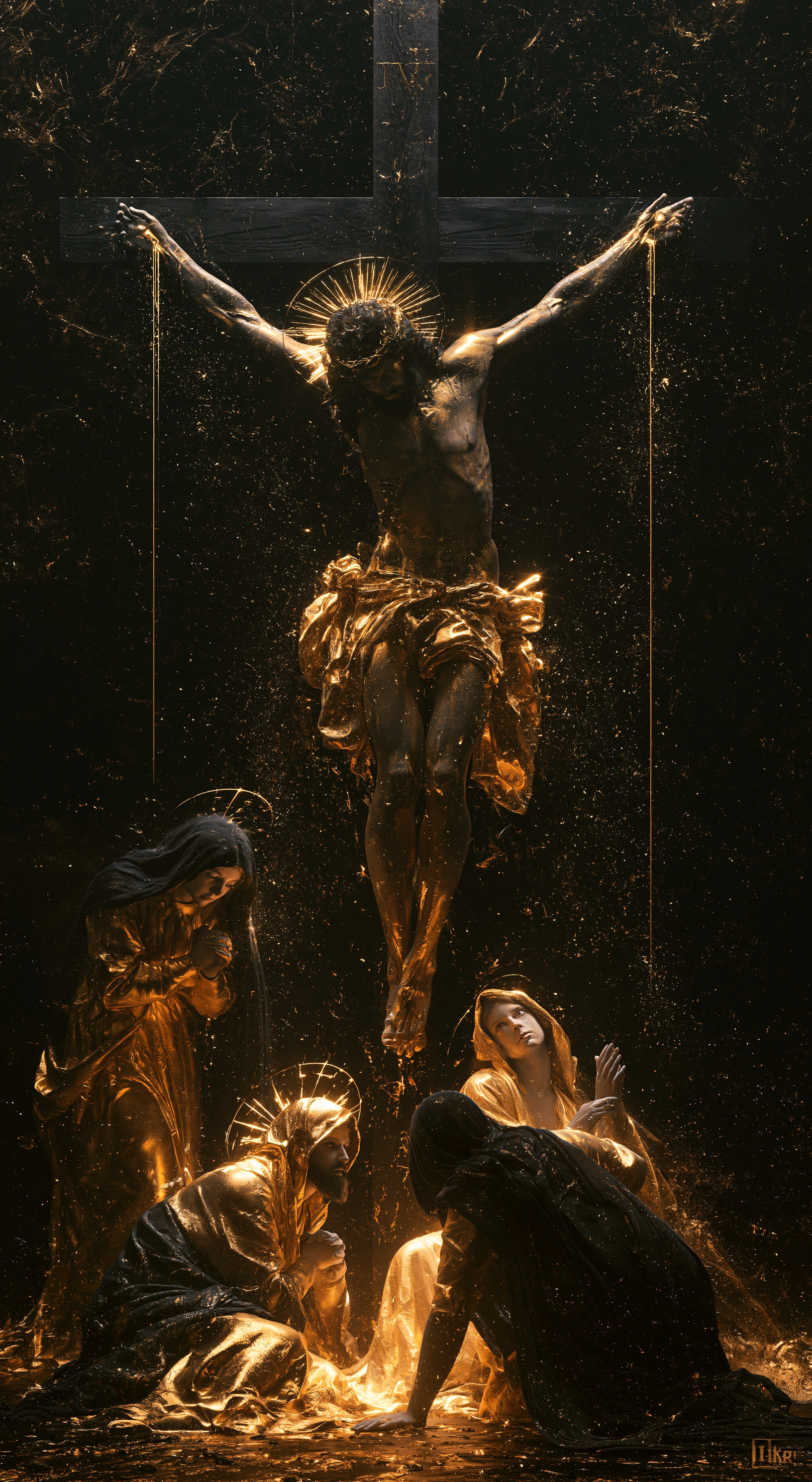 La Crucifixion — Noir et or · Portrait n° 6 — aperçu de la finition sélectionnée