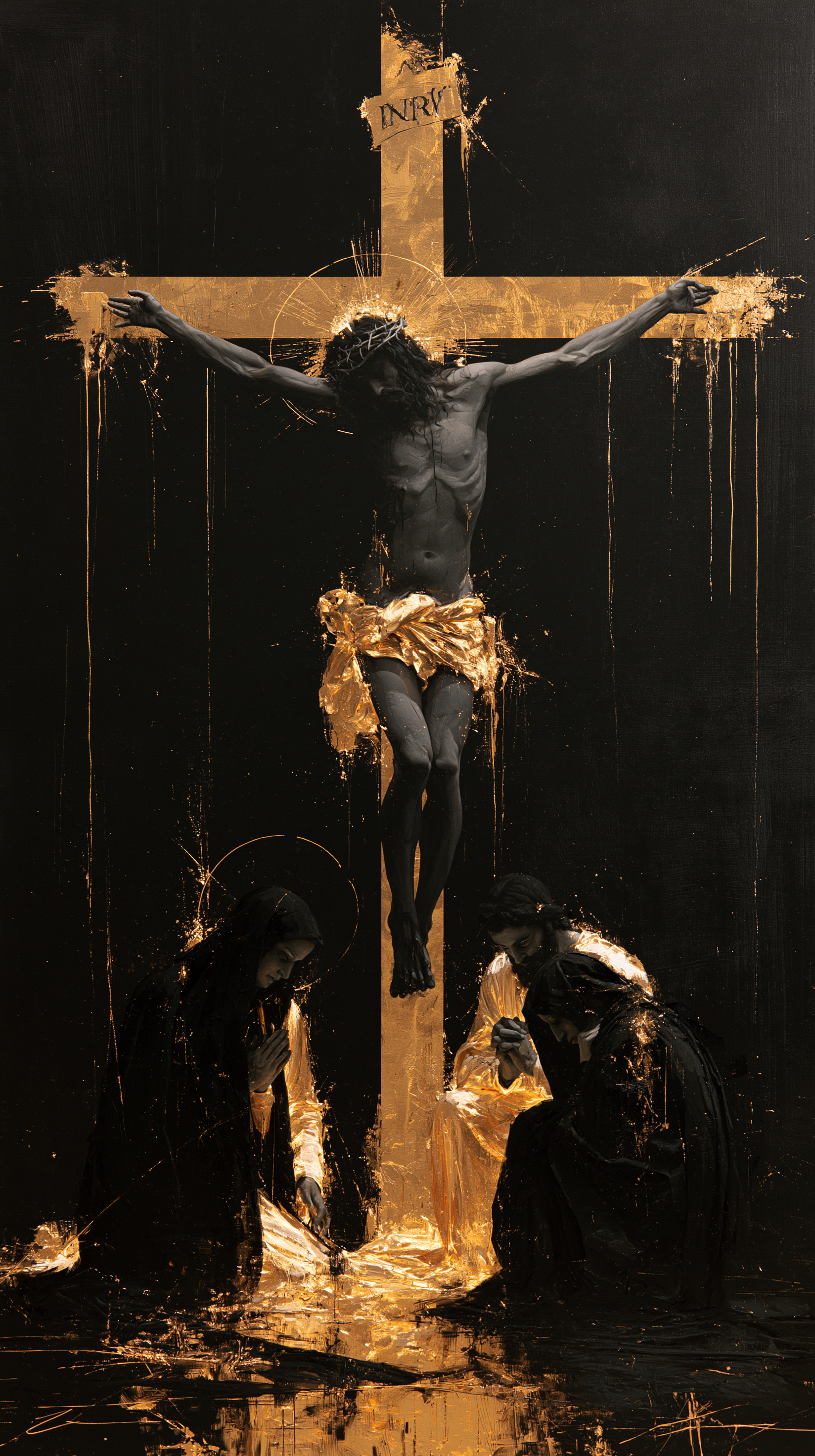 La Crucifixion — Noir et or · Portrait n° 7 — aperçu de la finition sélectionnée