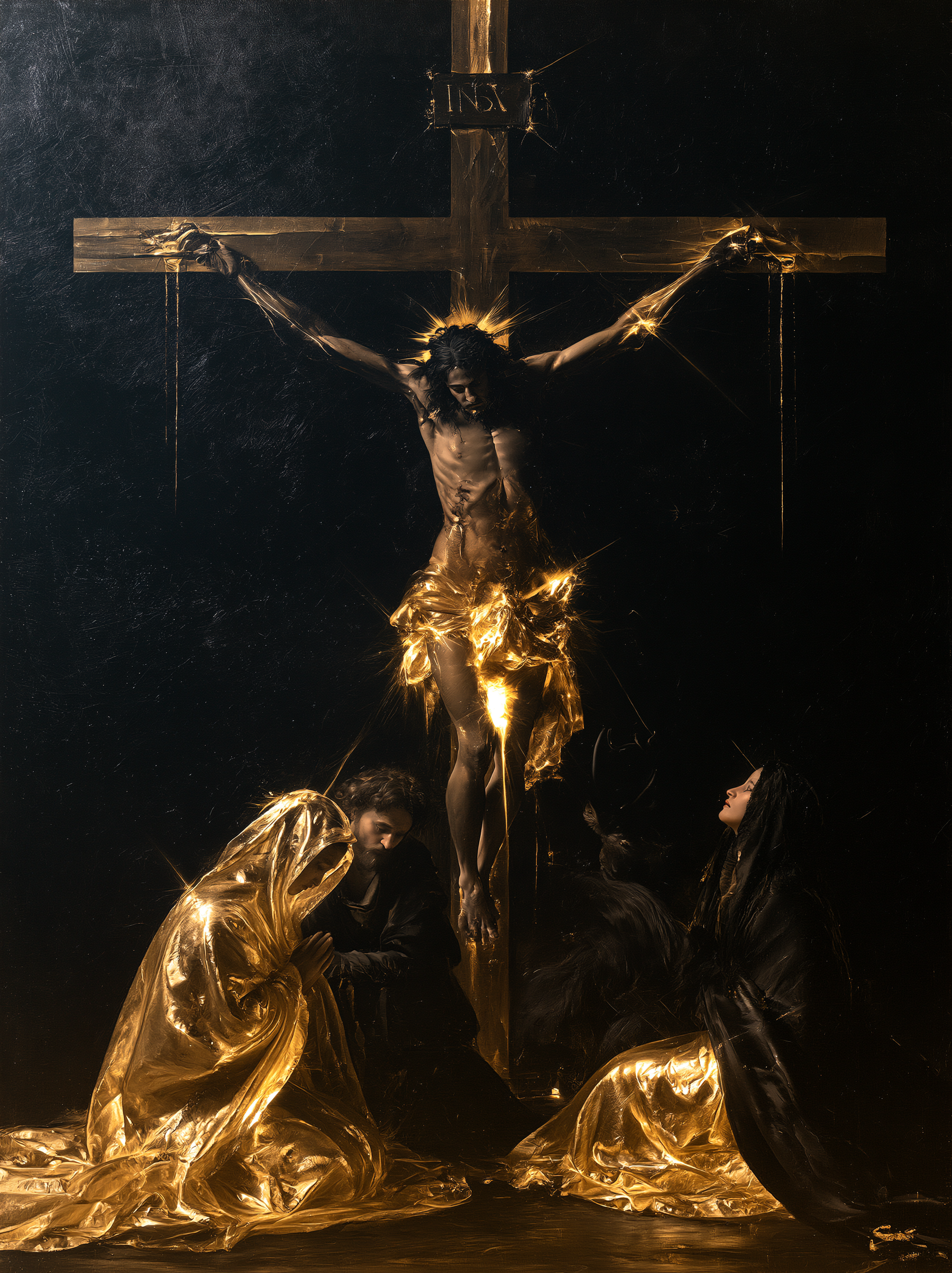 La Crucifixion — Noir et or · Portrait n° 9 — aperçu de la finition sélectionnée