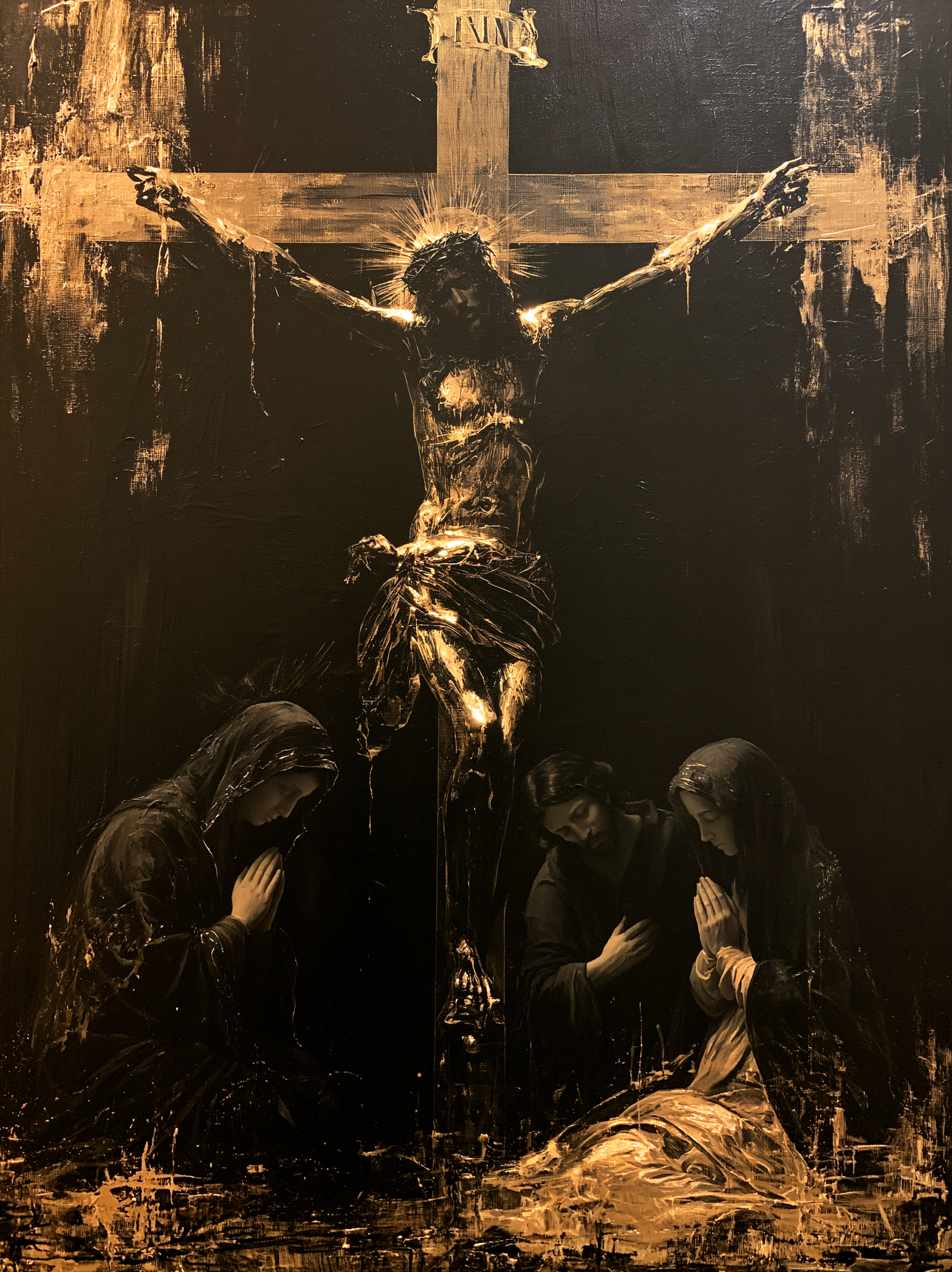 La Crucifixion — Noir et or · Portrait n° 10 — aperçu de la finition sélectionnée