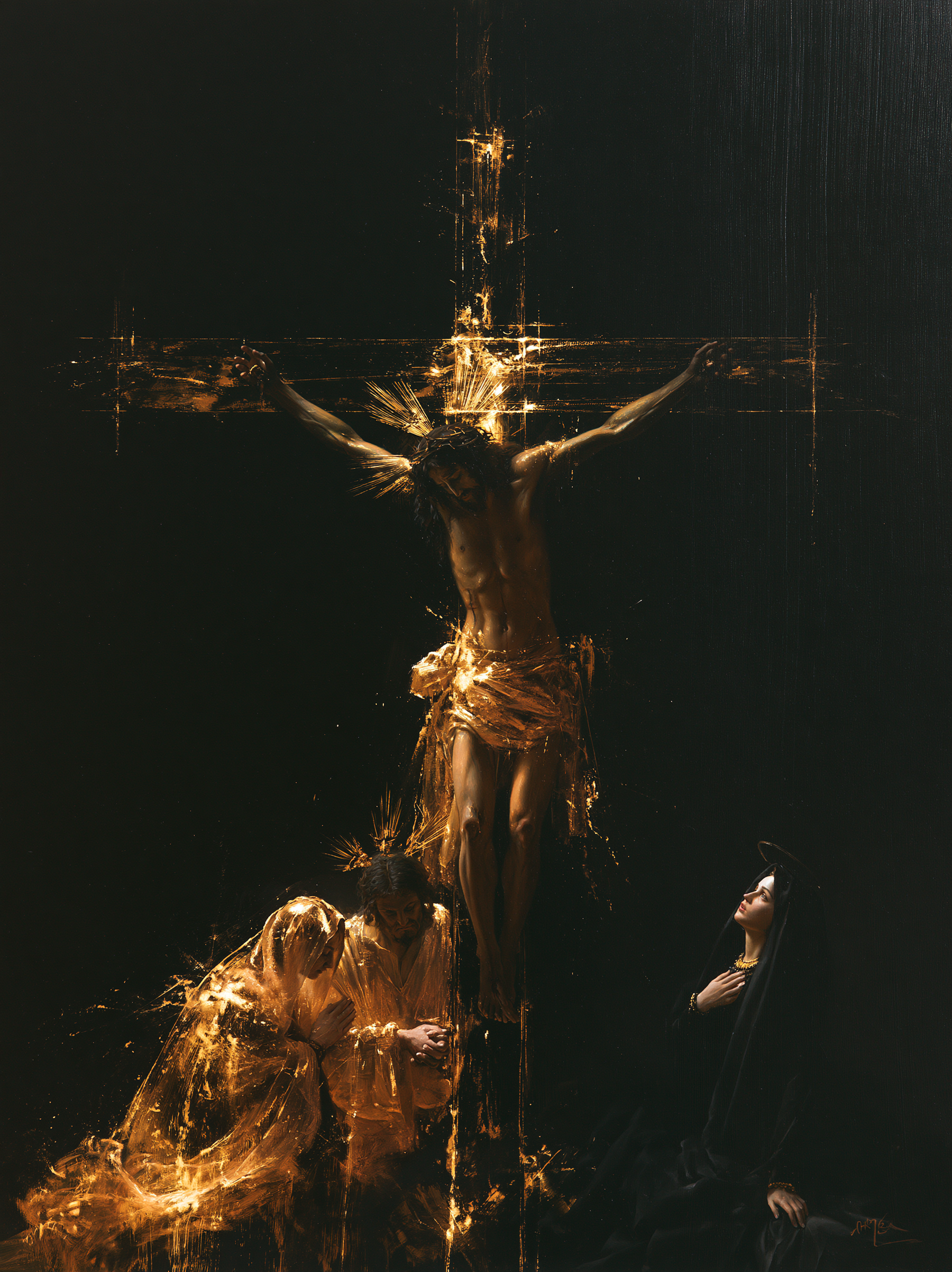 La Crucifixion — Noir et or · Portrait n° 11 — aperçu de la finition sélectionnée