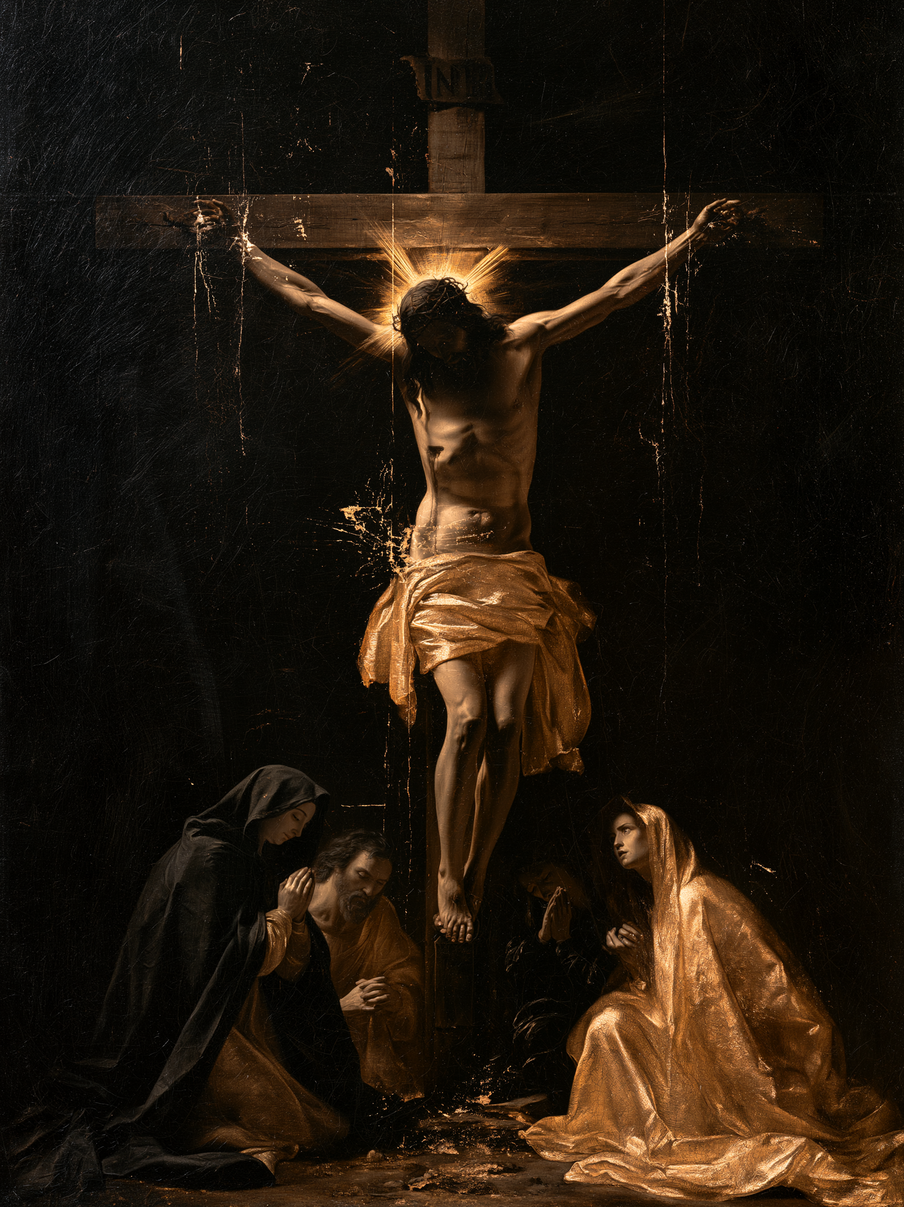 La Crucifixion — Noir et or · Portrait n° 12 — aperçu de la finition sélectionnée