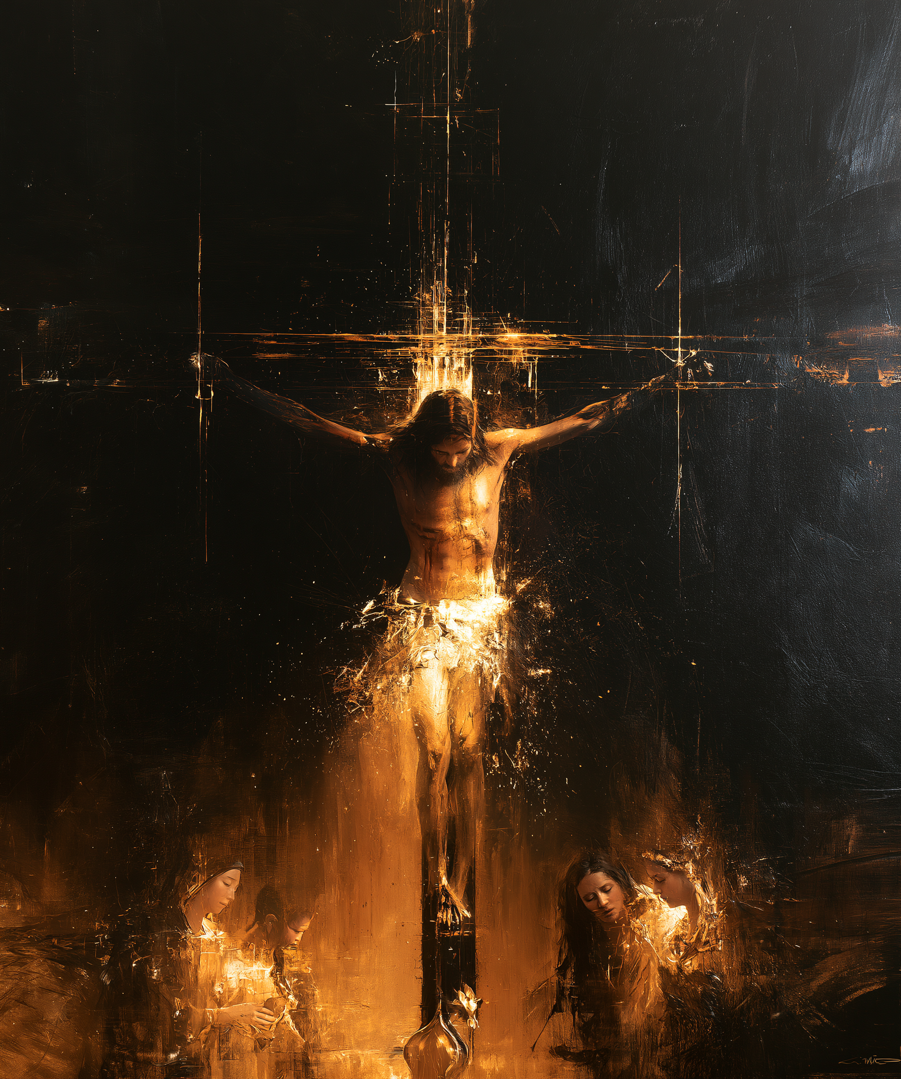 La Crucifixion — Noir et or · Portrait n° 16 — aperçu de la finition sélectionnée