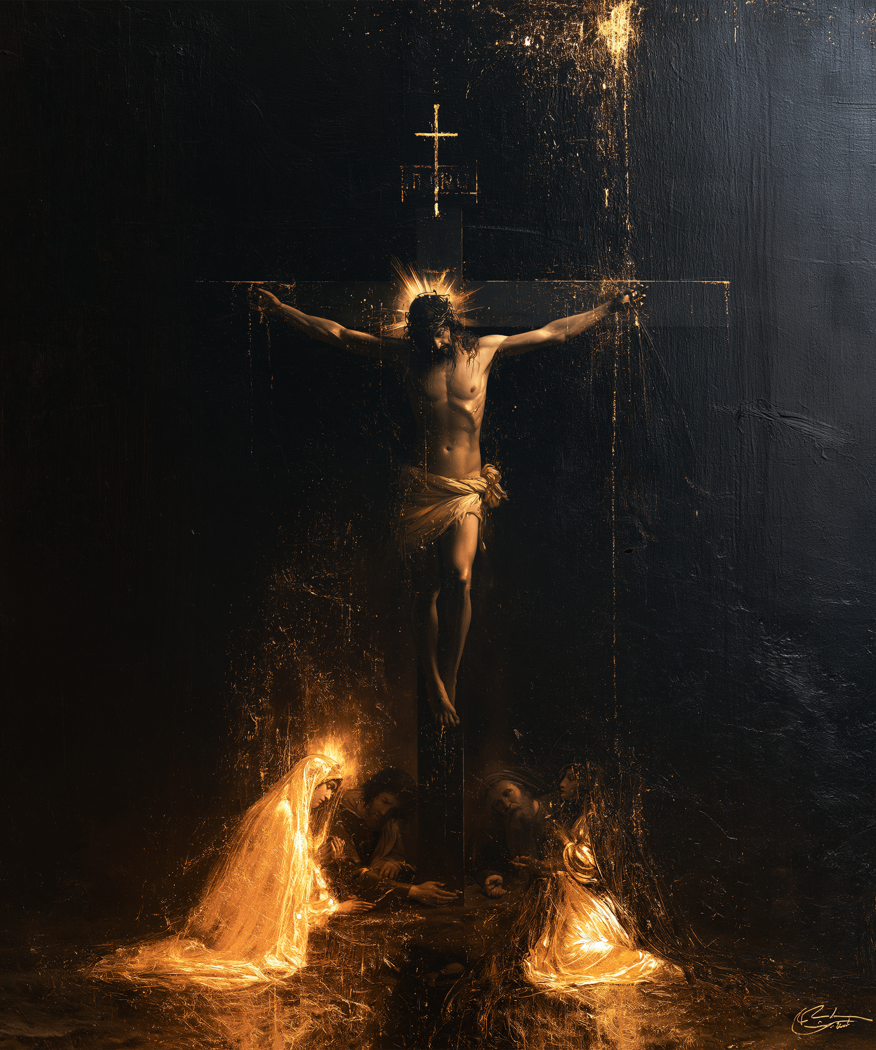 La Crucifixion — Noir et or · Portrait n° 17 — aperçu de la finition sélectionnée