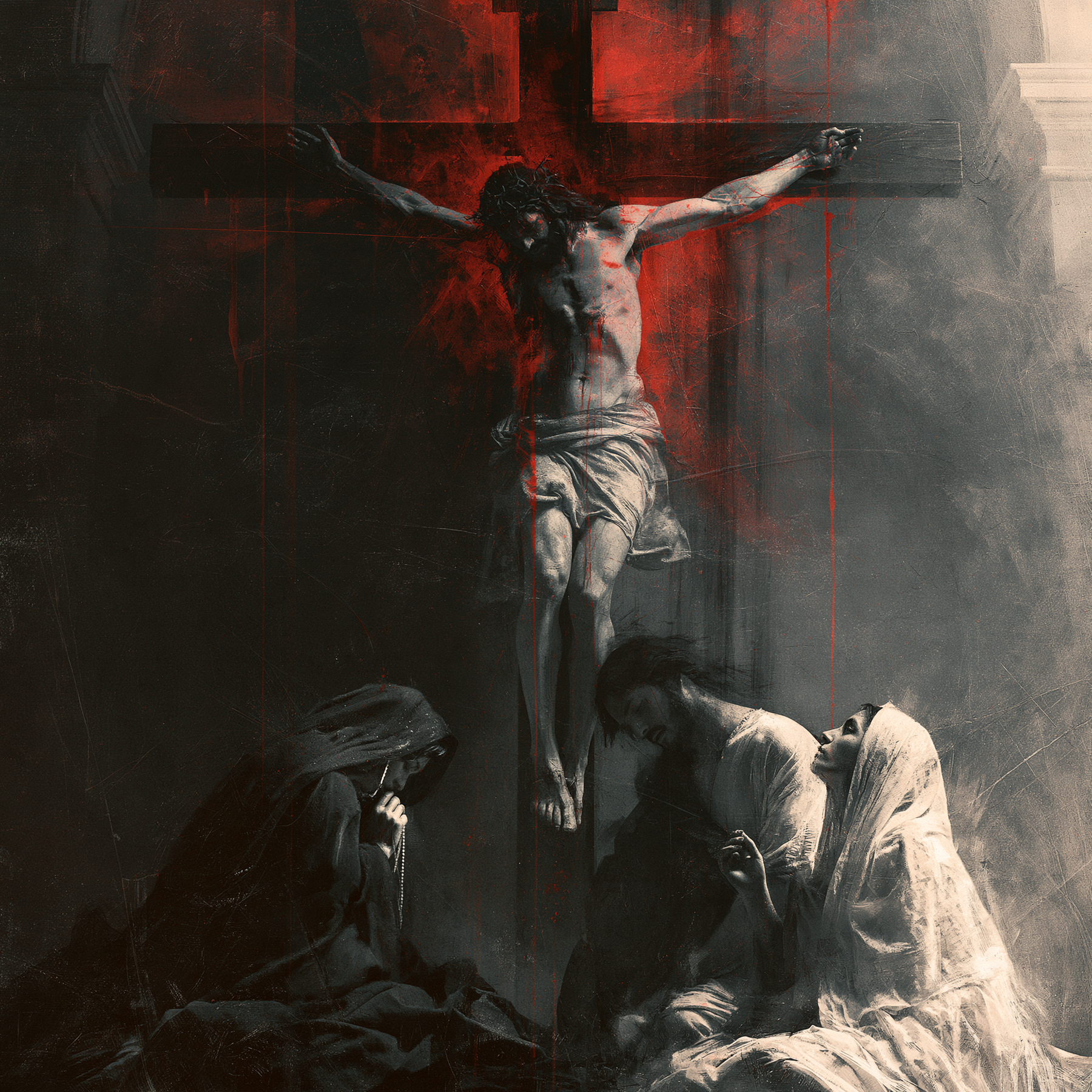 La Crucifixion — Rouge du sacrifice · Carré n° 2 — aperçu de la finition sélectionnée