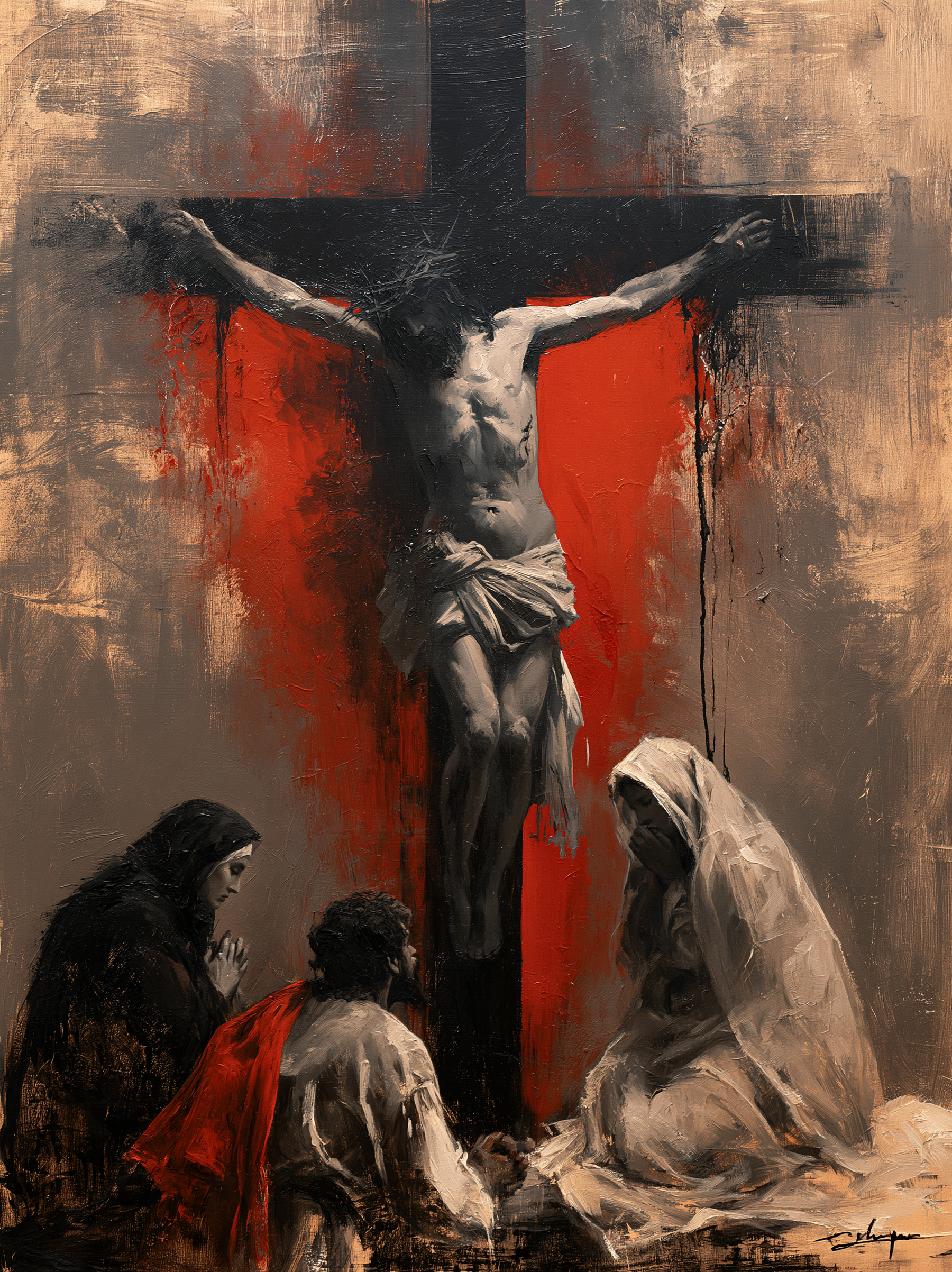 La Crucifixion — Rouge du sacrifice · Portrait n° 17 — aperçu de la finition sélectionnée