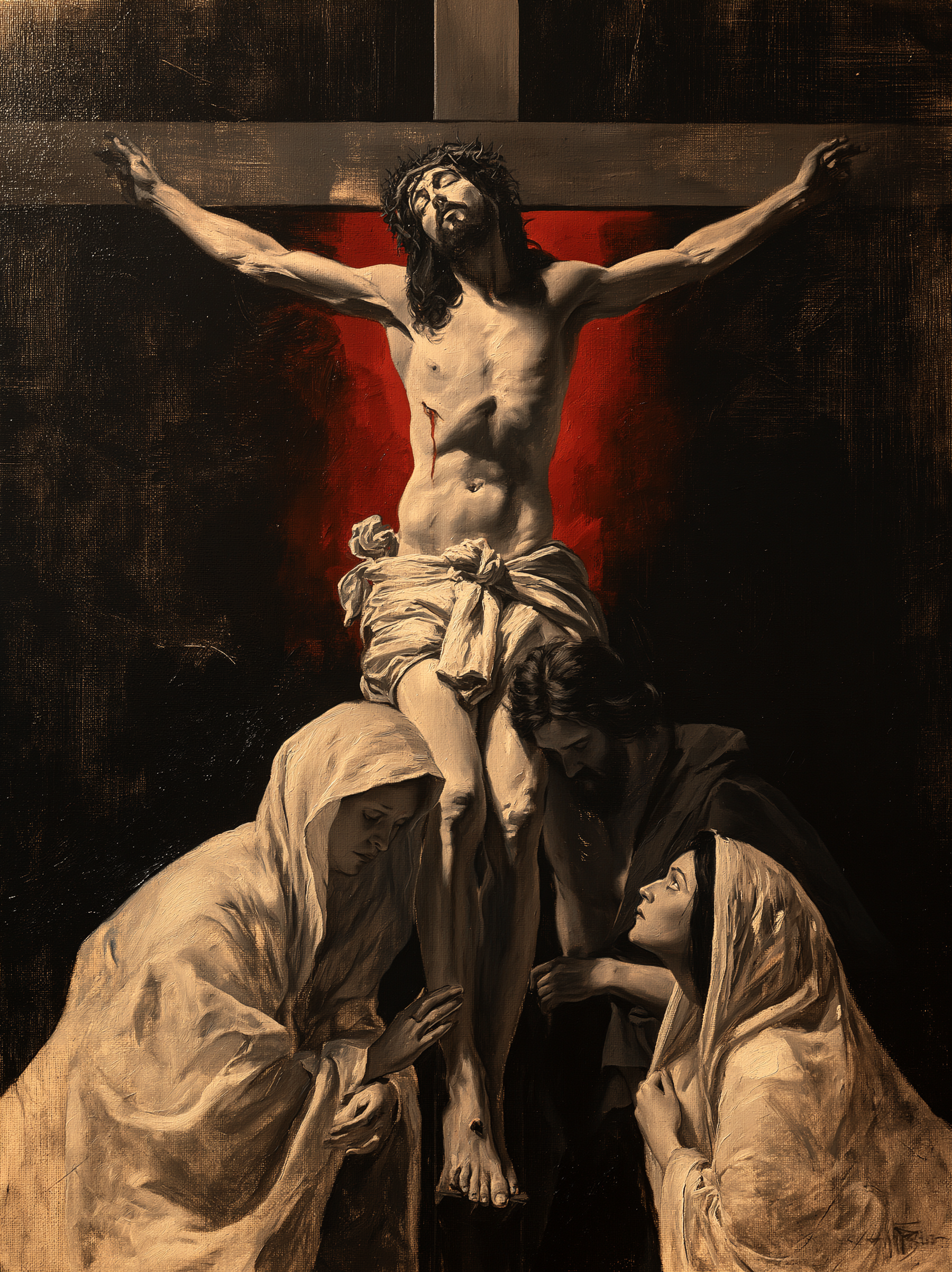 La Crucifixion — Rouge du sacrifice · Portrait n° 18 — aperçu de la finition sélectionnée