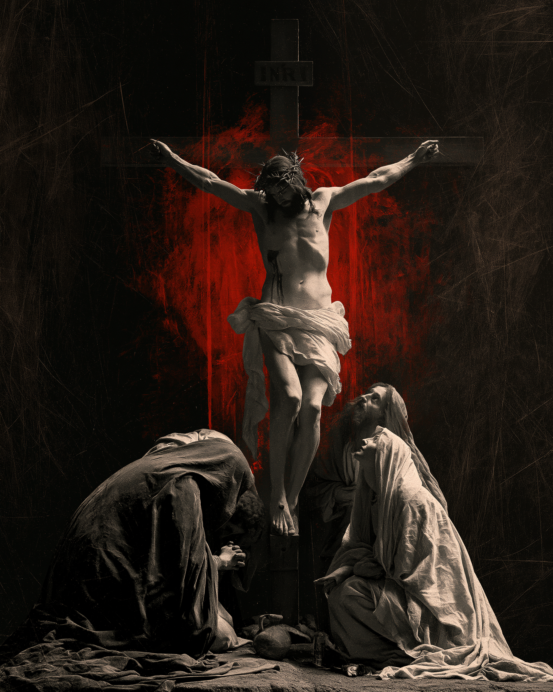 La Crucifixion — Rouge du sacrifice · Portrait n° 19 — aperçu de la finition sélectionnée