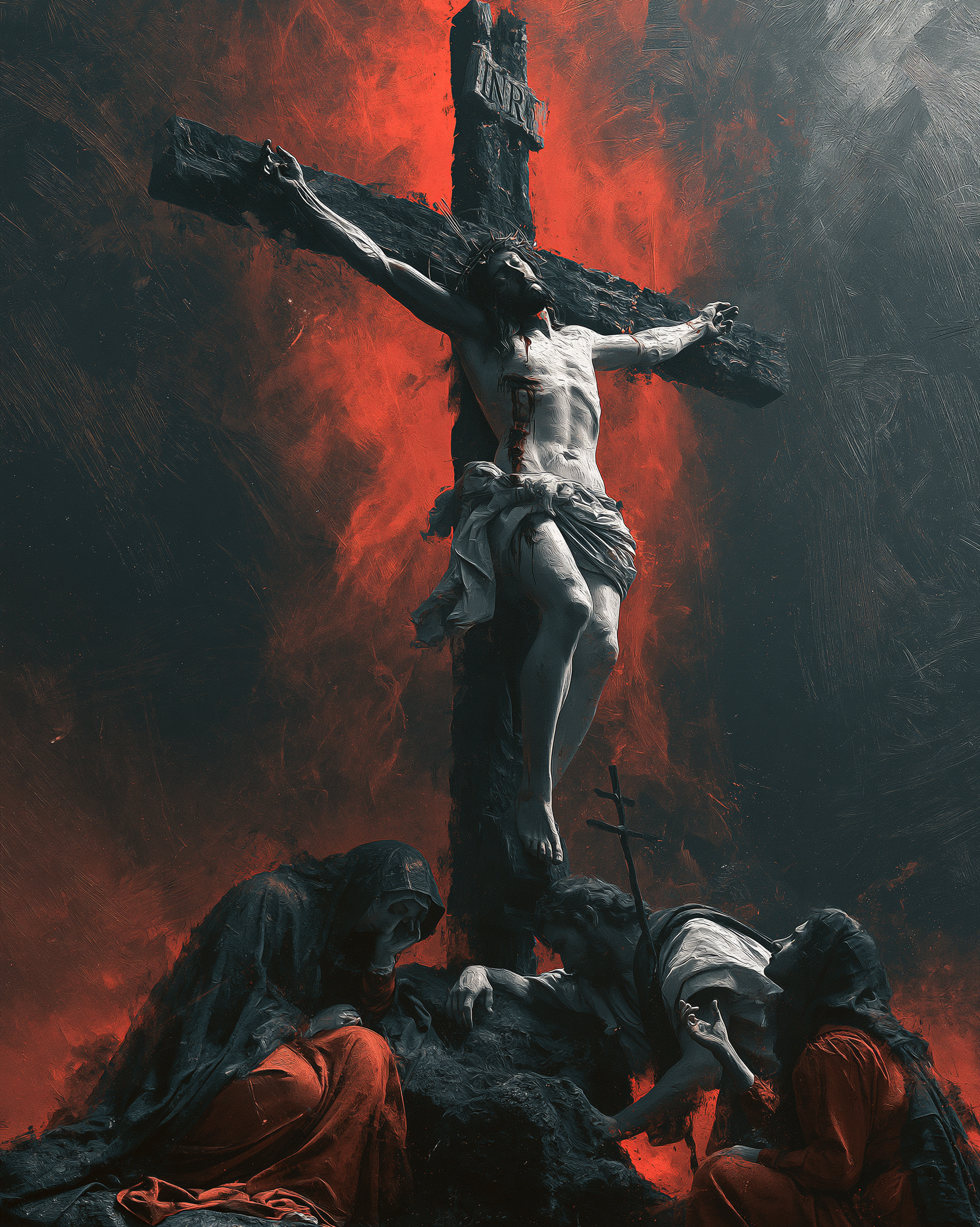 La Crucifixion — Rouge du sacrifice · Portrait n° 21 — aperçu de la finition sélectionnée