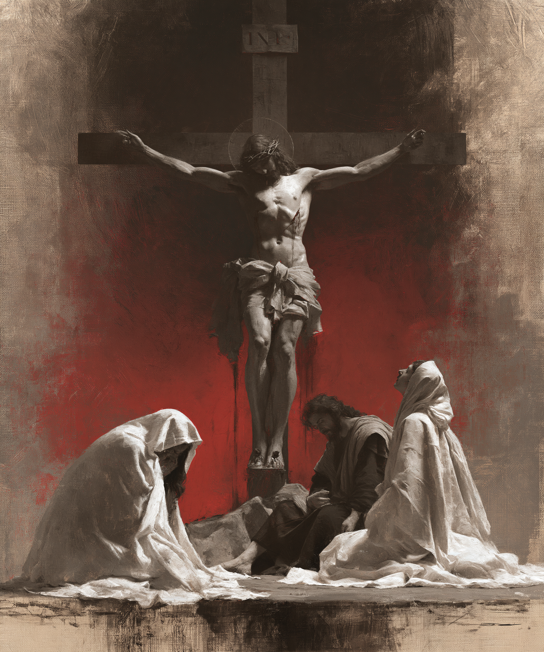 La Crucifixion — Rouge du sacrifice · Portrait n° 24 — aperçu de la finition sélectionnée