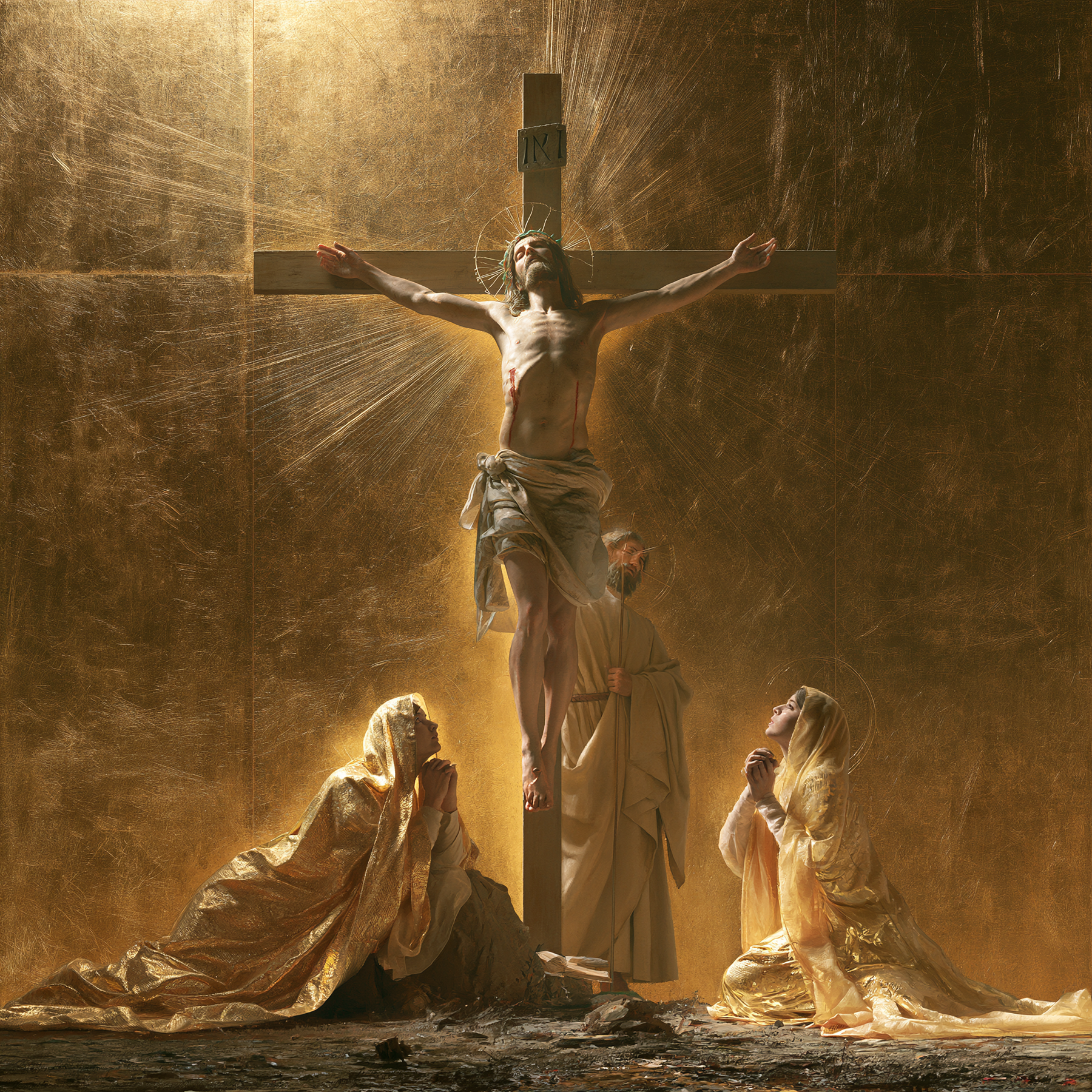 La Crucifixion — Sacré doré · Carré n° 2 — aperçu de la finition sélectionnée