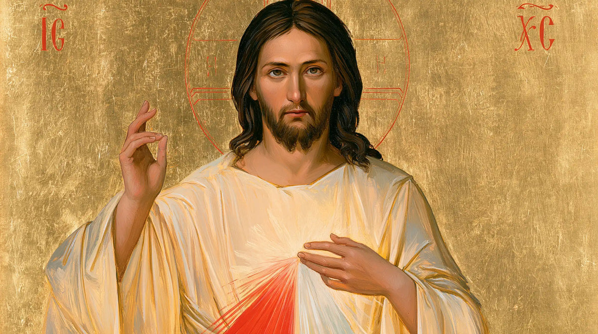 Divine Mercy Jesus in a contemporary Byzantine icon in Contemporary Byzantine style, landscape Christian artwork no. 11
