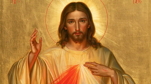 Divine Mercy Jesus in a contemporary Byzantine icon in Contemporary Byzantine style, landscape Christian artwork no. 13