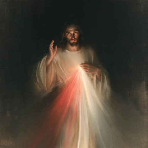 Divine Mercy Jesus in a minimalist composition in Contemporary Minimalism style, square Christian artwork no. 2
