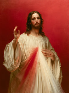 Divine Mercy Jesus – Full-Length Blessing in Quiet Red