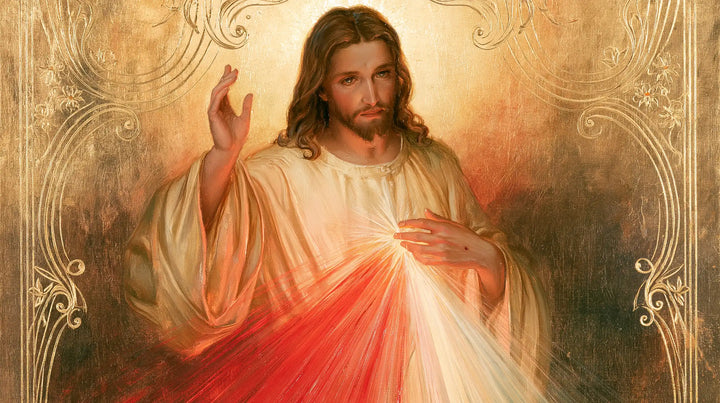 Divine Mercy Jesus — The Gaze Between Golden Threads