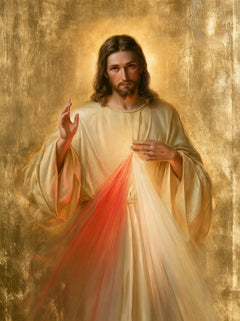 Divine Mercy Jesus — The Halo Amid Crumpled Gold