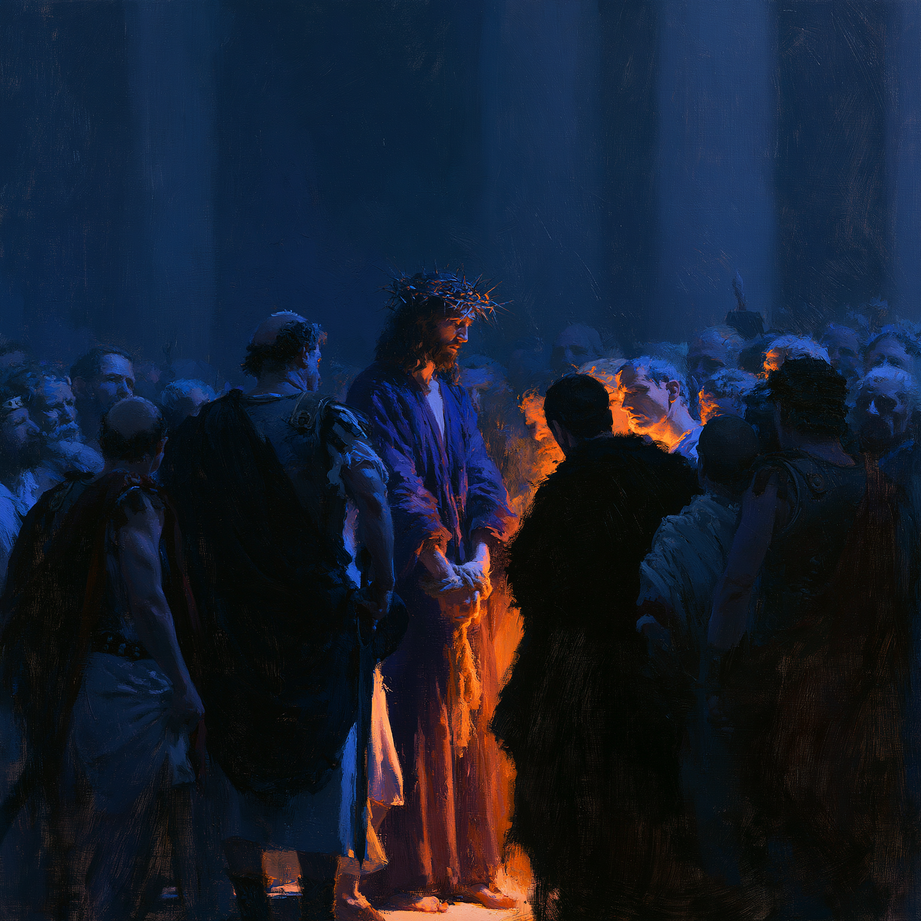 Ecce Homo — Clair-obscur bleu nuit · Carré n° 4 — aperçu de la finition sélectionnée