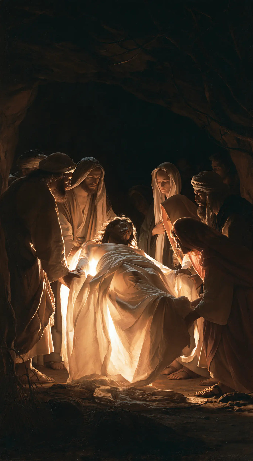 Entombment of Jesus Christ in Divine Light style, portrait Christian artwork no. 7