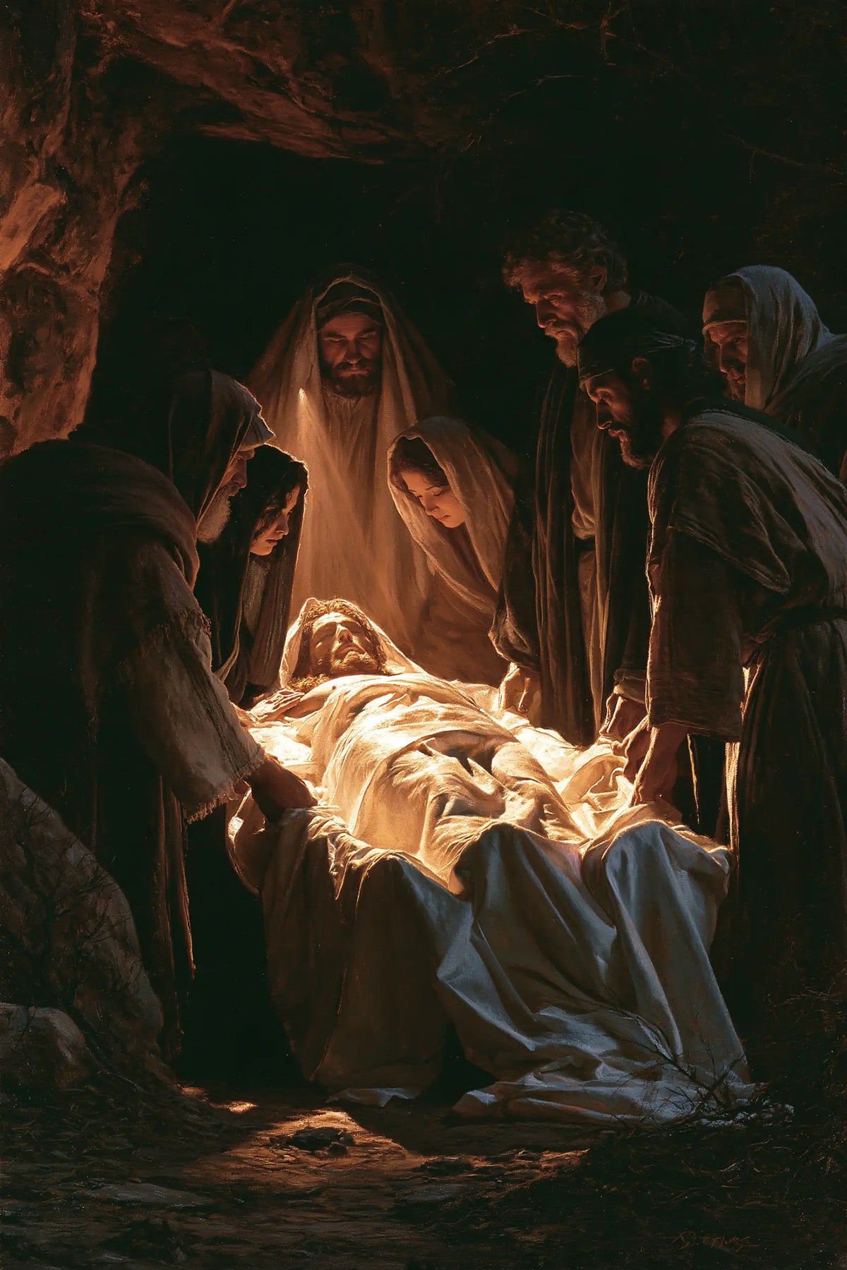 Entombment of Jesus Christ in Divine Light style, portrait Christian artwork no. 13