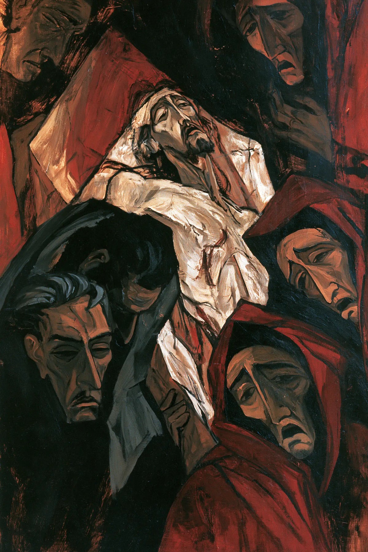 Entombment of Jesus Christ in Expressionist style, portrait Christian artwork no. 12