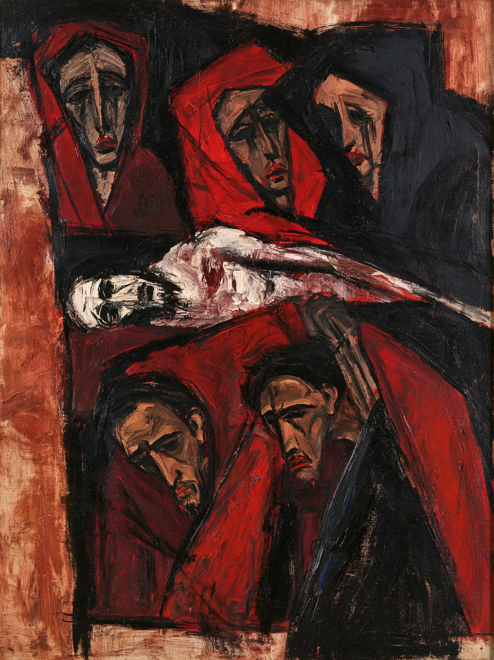 Entombment of Jesus Christ in Expressionist style, portrait Christian artwork no. 15