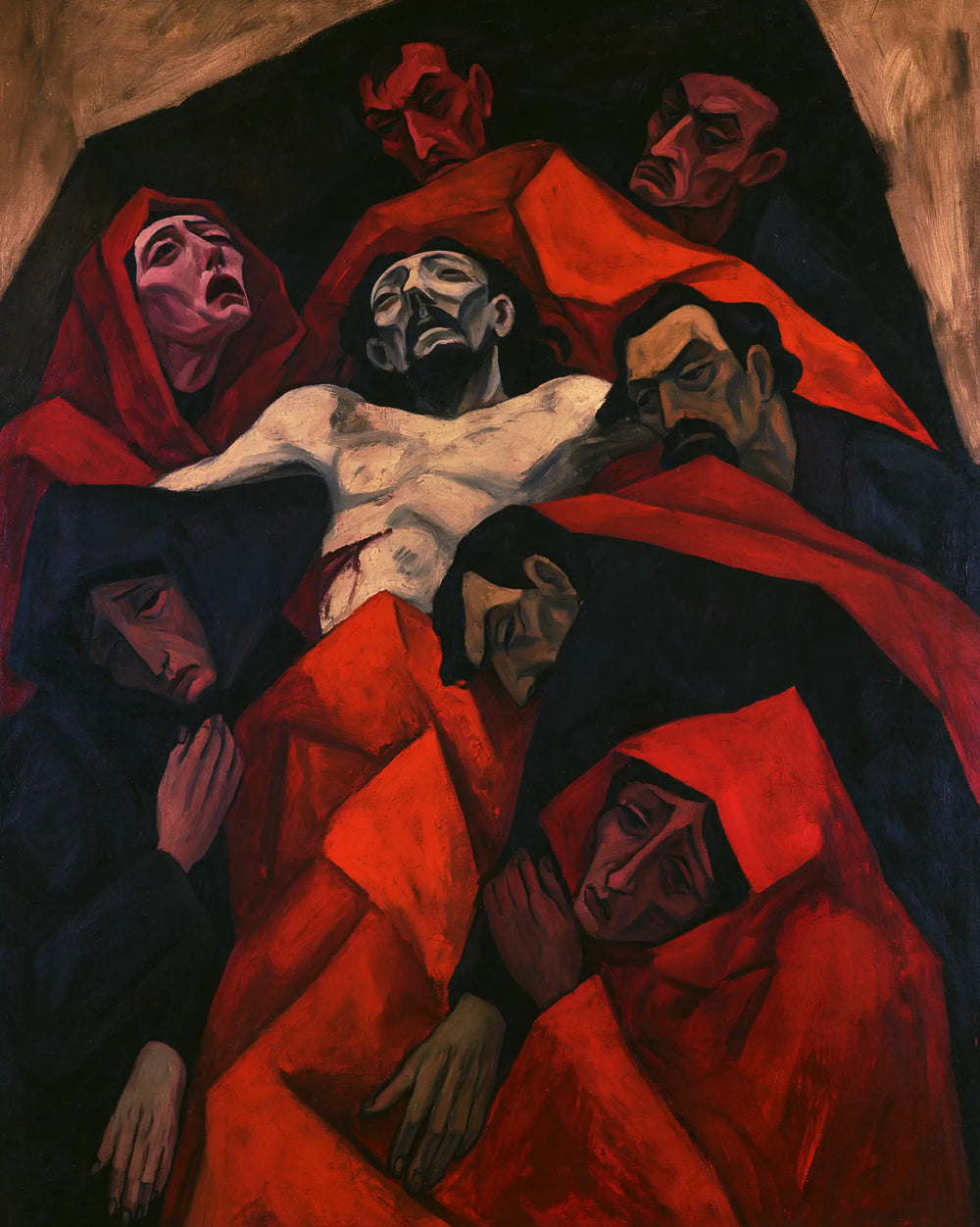 Entombment of Jesus Christ in Expressionist style, portrait Christian artwork no. 20