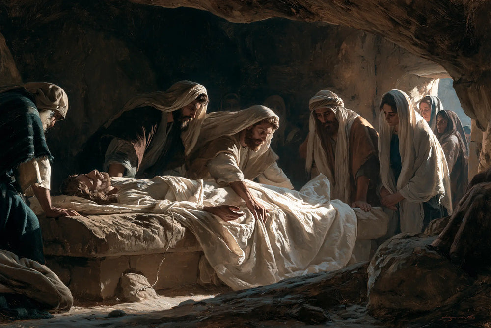 Entombment of Jesus Christ in Inside the Tomb style, landscape Christian artwork no. 3