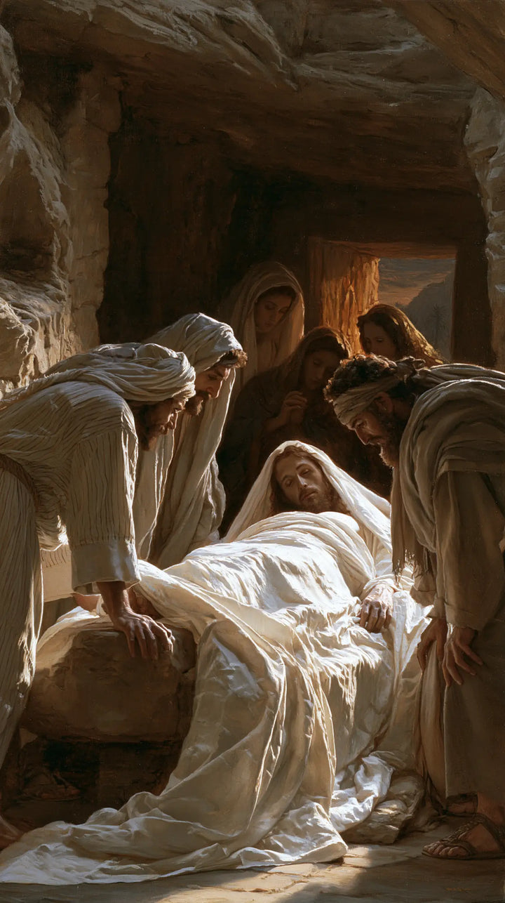 The Entombment of Jesus Christ — White Folds at the Foot of the Tomb