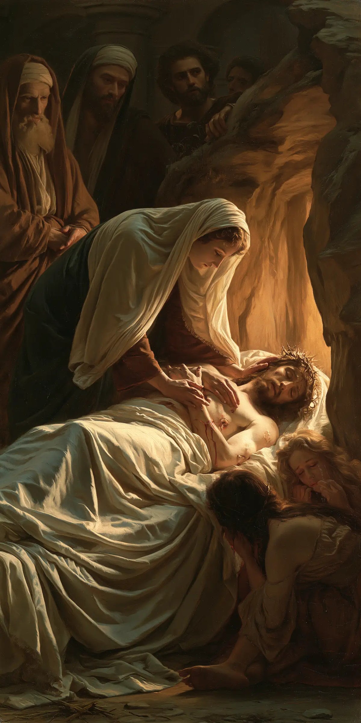 Entombment of Jesus Christ in Intimate Mourning style, portrait Christian artwork no. 2