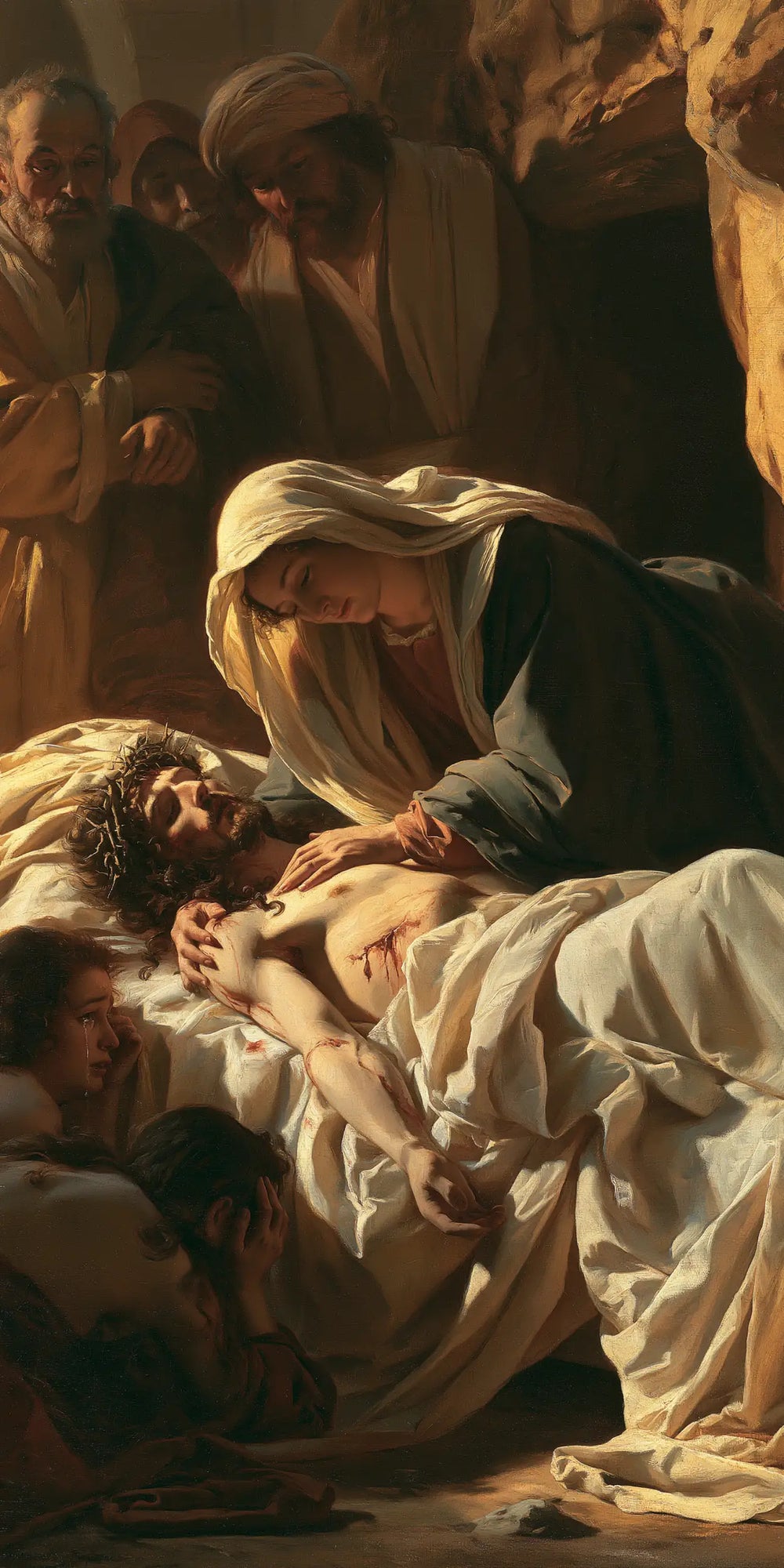 Entombment of Jesus Christ in Intimate Mourning style, portrait Christian artwork no. 3
