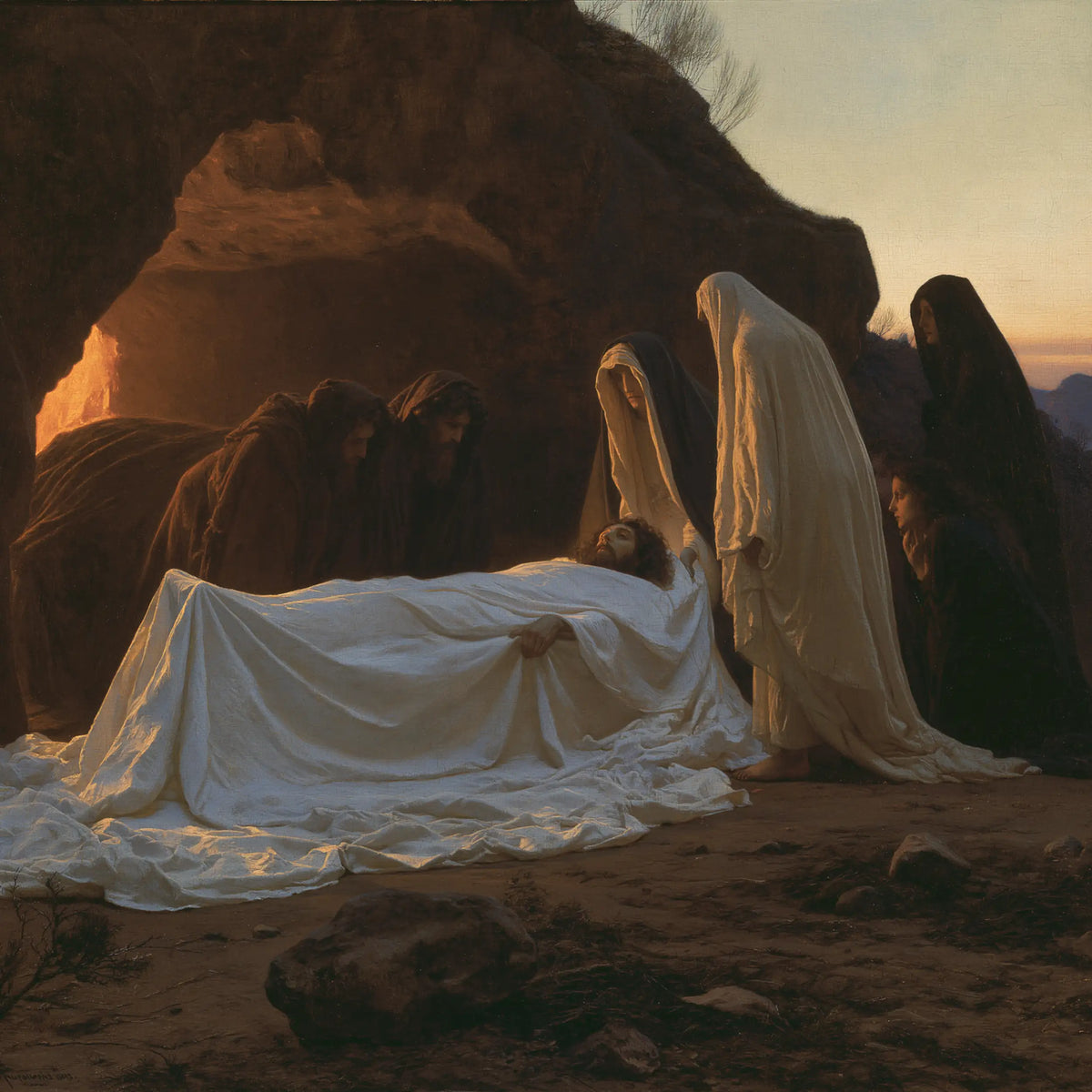 Entombment of Jesus Christ in Symbolist style, square Christian artwork no. 1