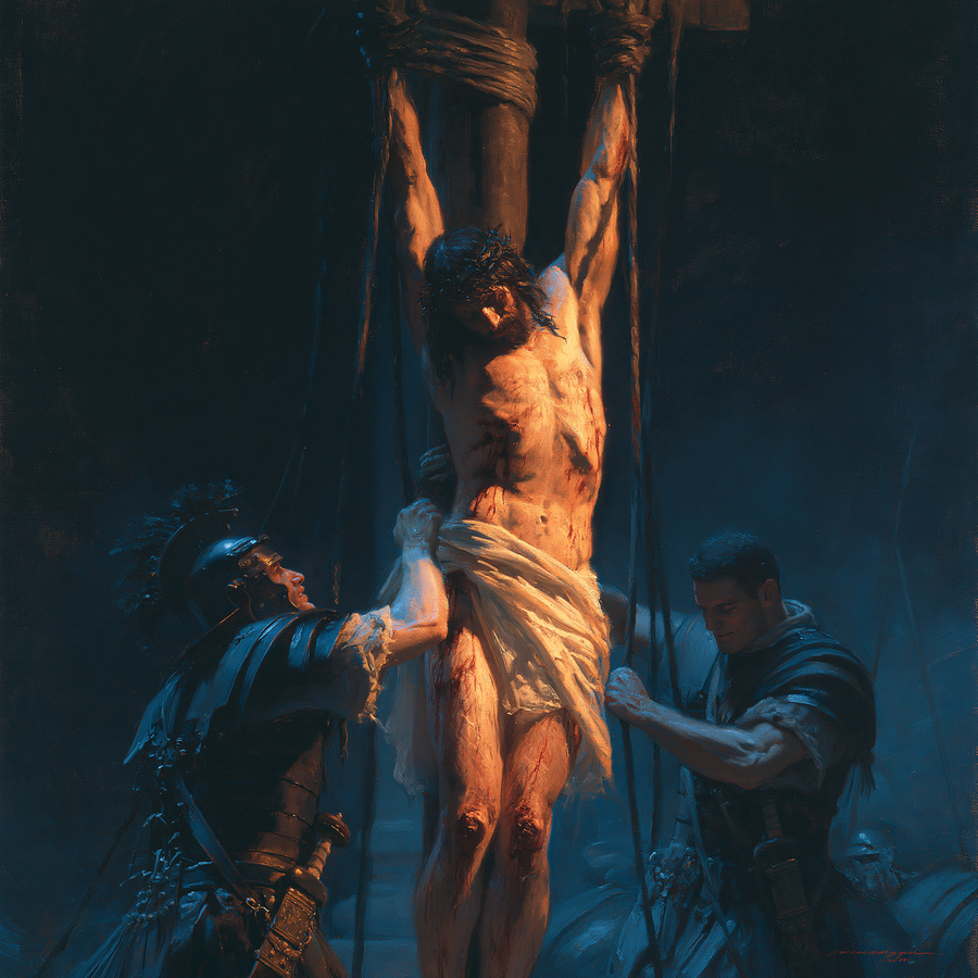 La Flagellation du Christ — Clair-obscur bleu nuit · Carré n° 2